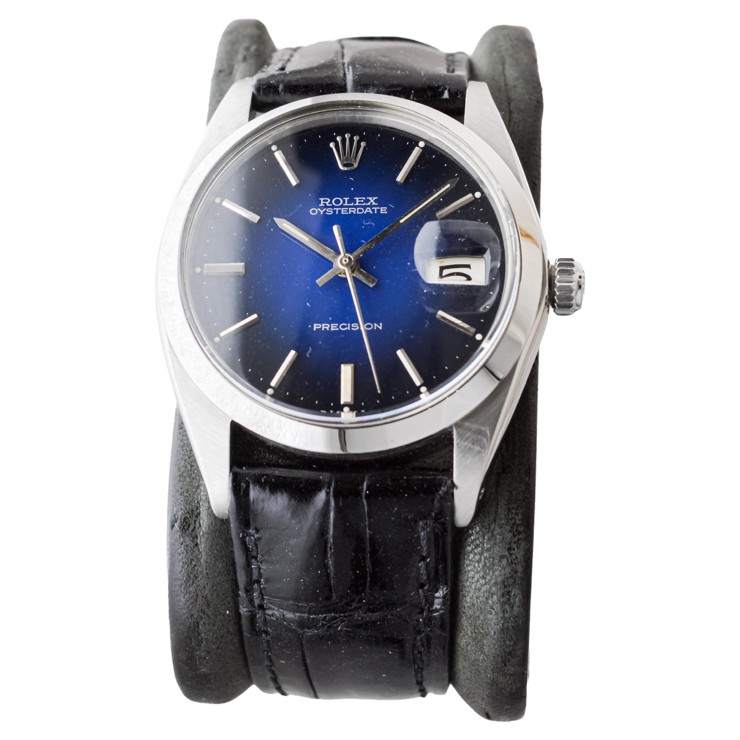 Women's or Men's Rolex Steel Oysterdate with Rare Blue 