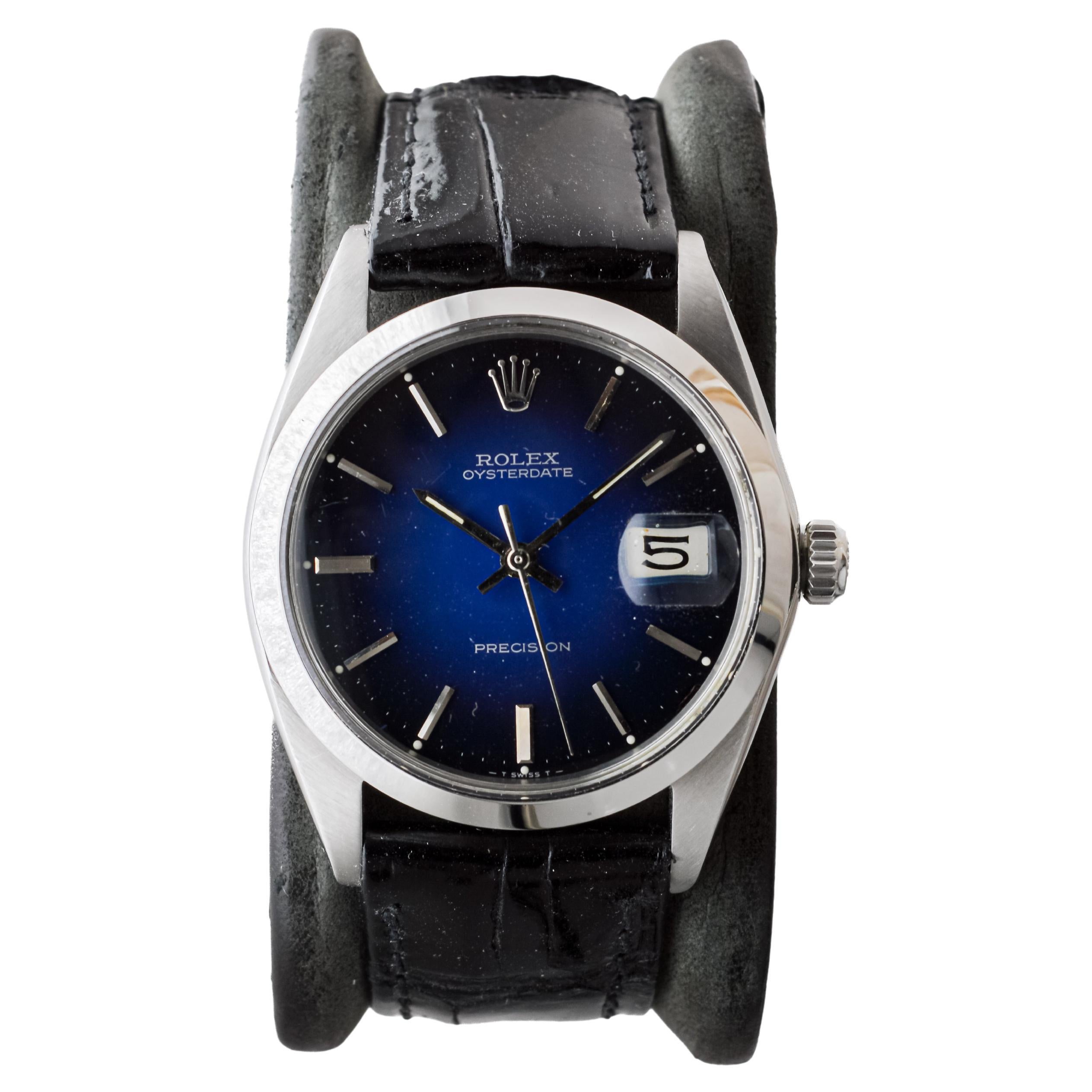 Rolex Steel Oysterdate with Rare Blue "Vignette" Dial 1960's