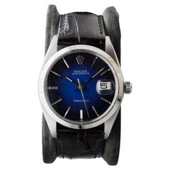 Rolex Stahl Oysterdate mit seltenem blauem „Vignette“-Zifferblatt aus Stahl 1960er Jahre