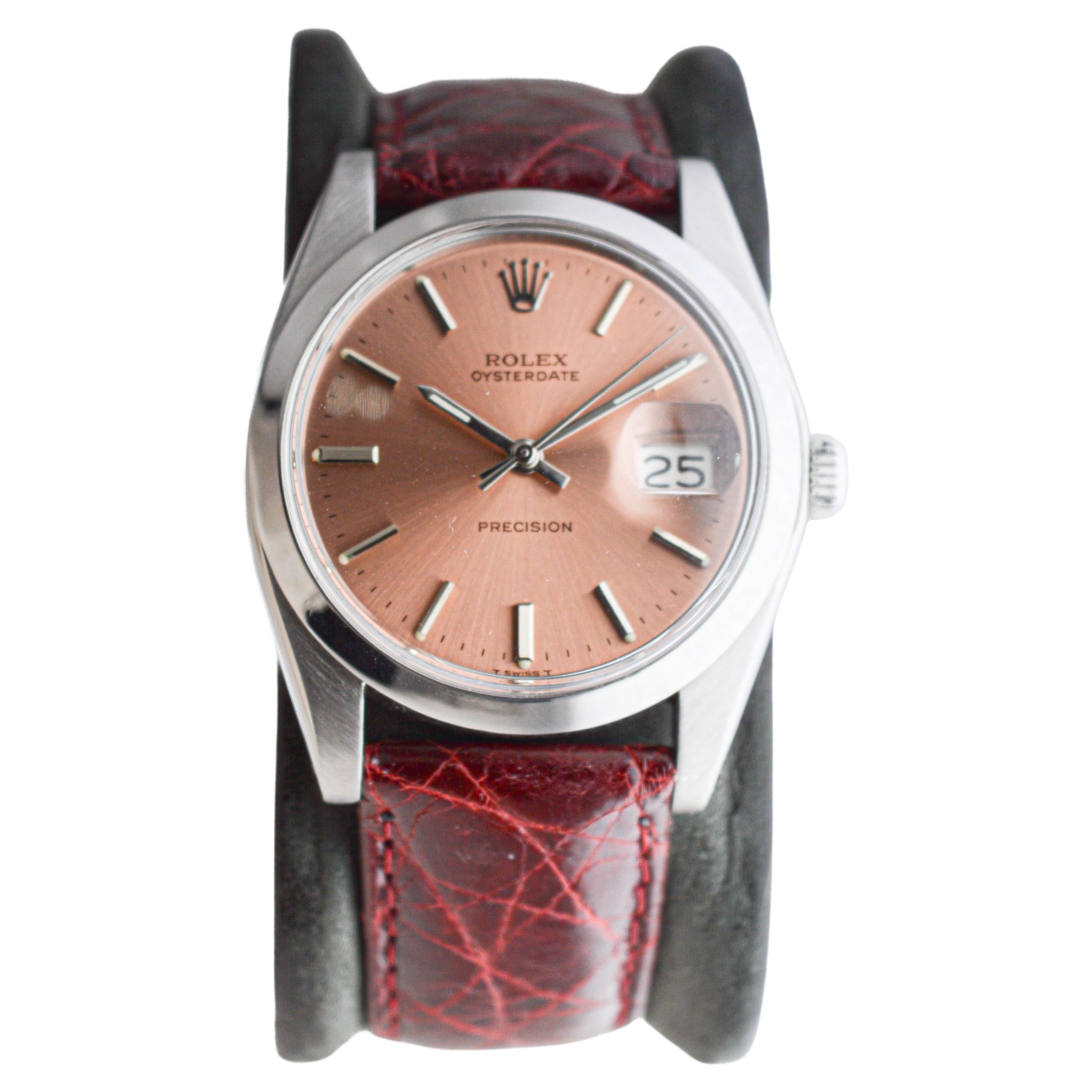 Rolex Steel Oysterdate with Rare Factory Original Bronze Dial From 1978 In Excellent Condition For Sale In Long Beach, CA