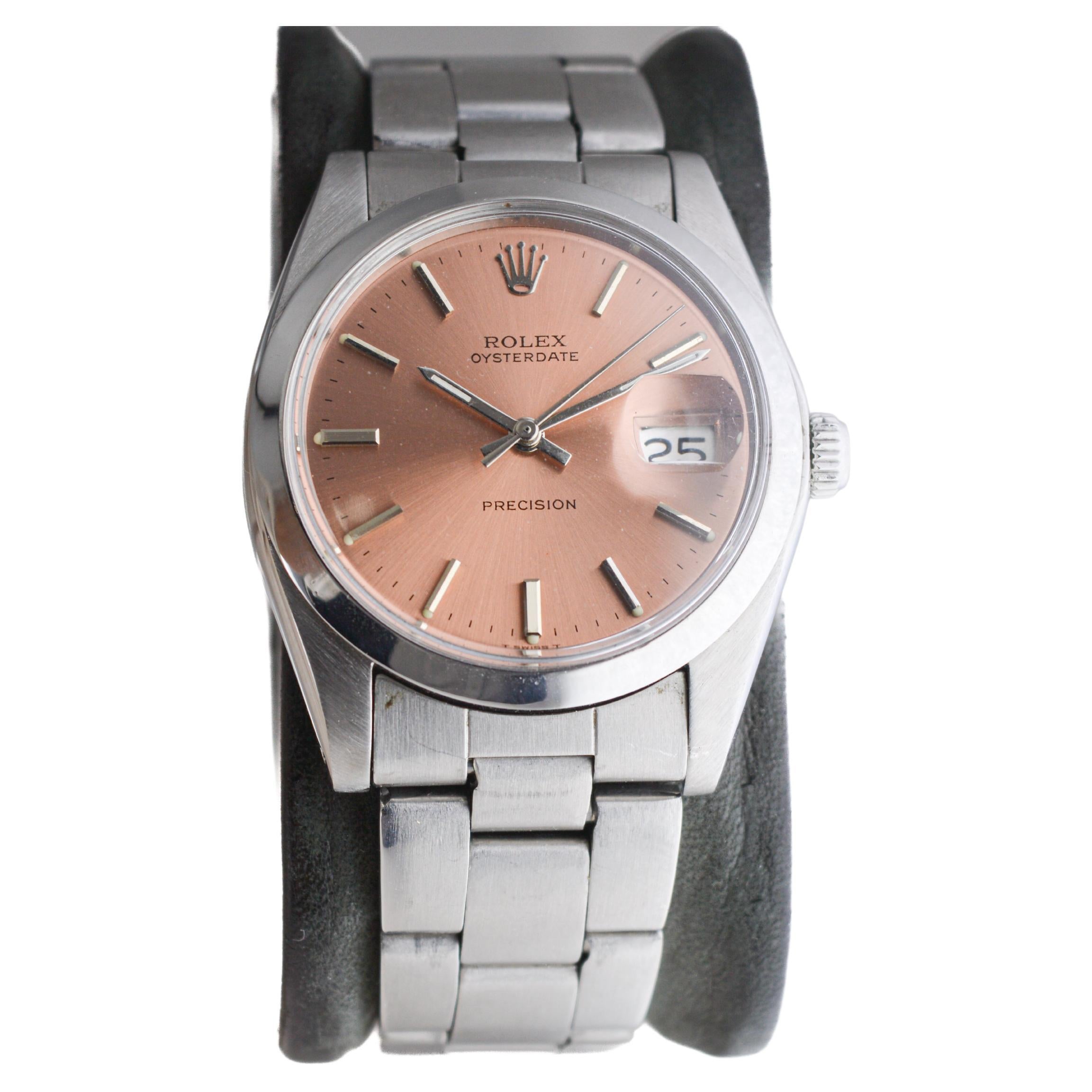 Rolex Steel Oysterdate with Rare Factory Original Bronze Dial From 1978 In Excellent Condition For Sale In Long Beach, CA
