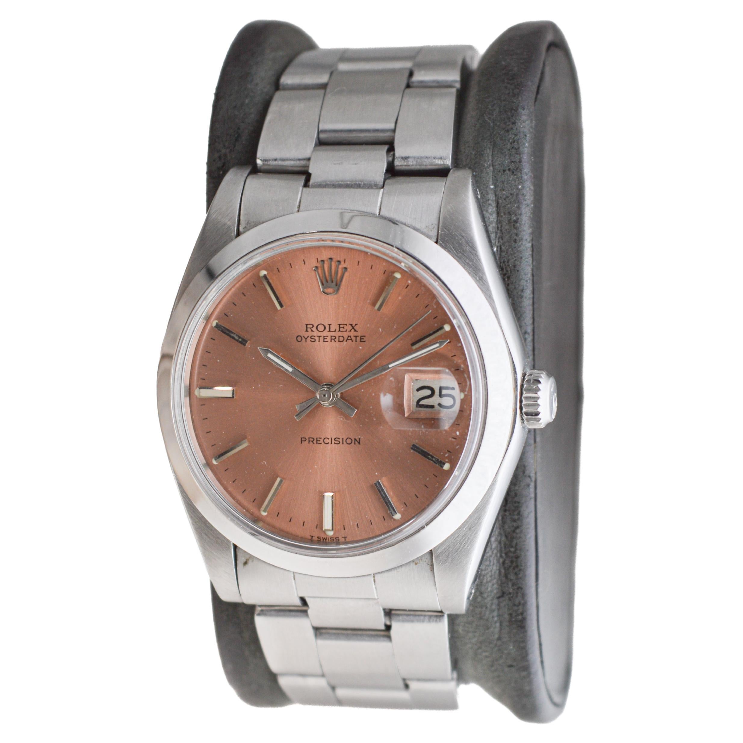 Women's or Men's Rolex Steel Oysterdate with Rare Factory Original Bronze Dial From 1978 For Sale