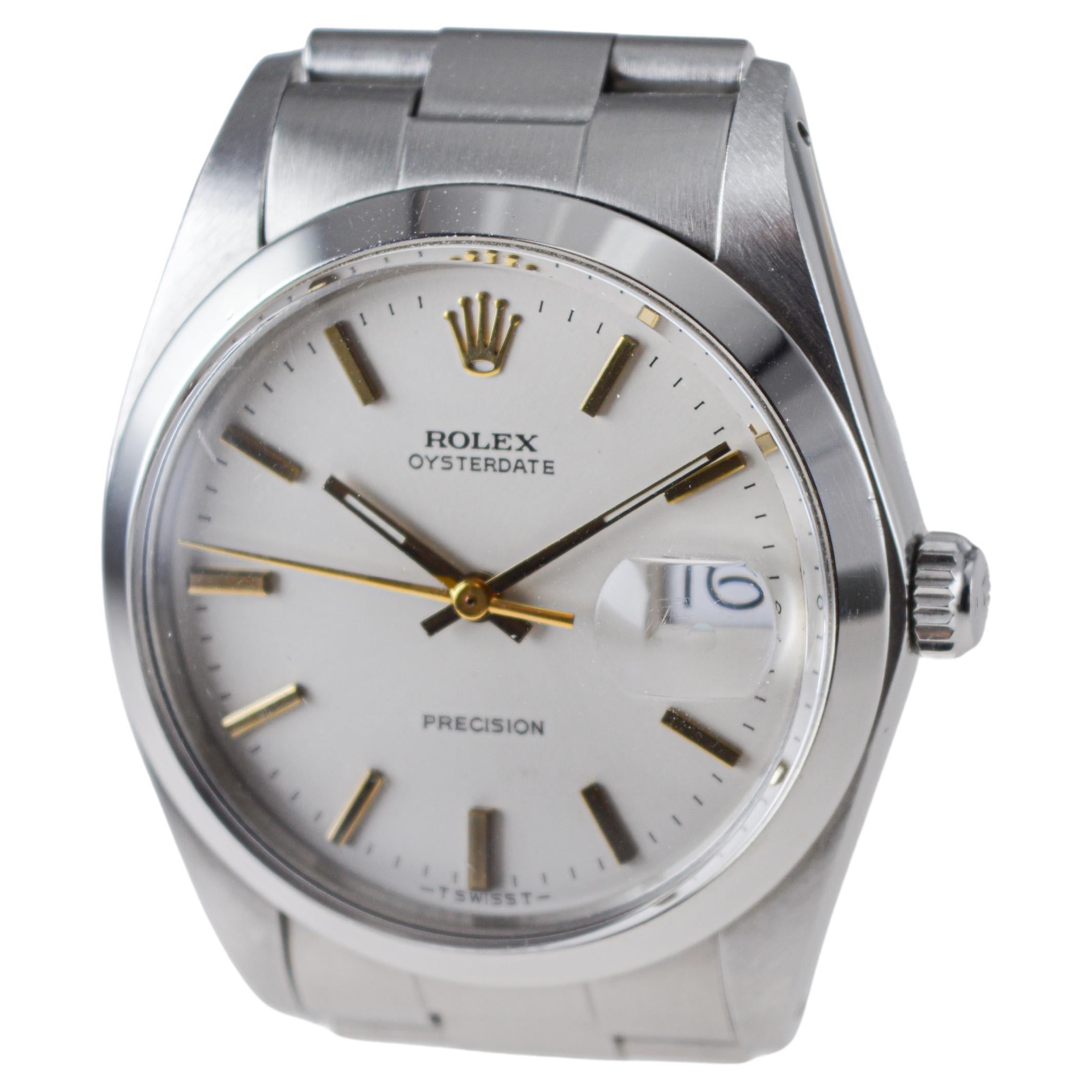 Rolex Steel Oysterdate with Rare Factory Original Silvered Dial and Gilt Markers For Sale 5