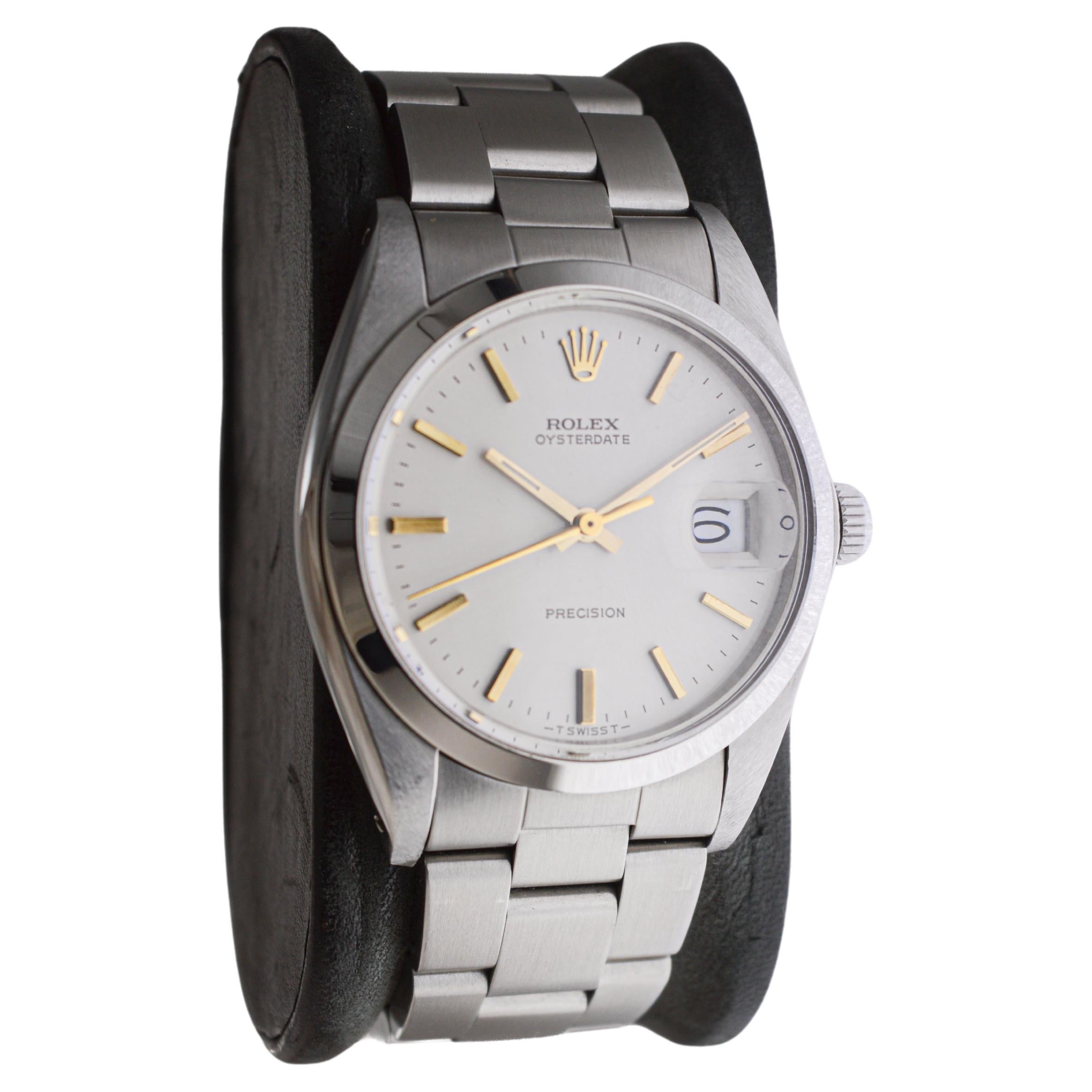 Modernist Rolex Steel Oysterdate with Rare Factory Original Silvered Dial and Gilt Markers For Sale