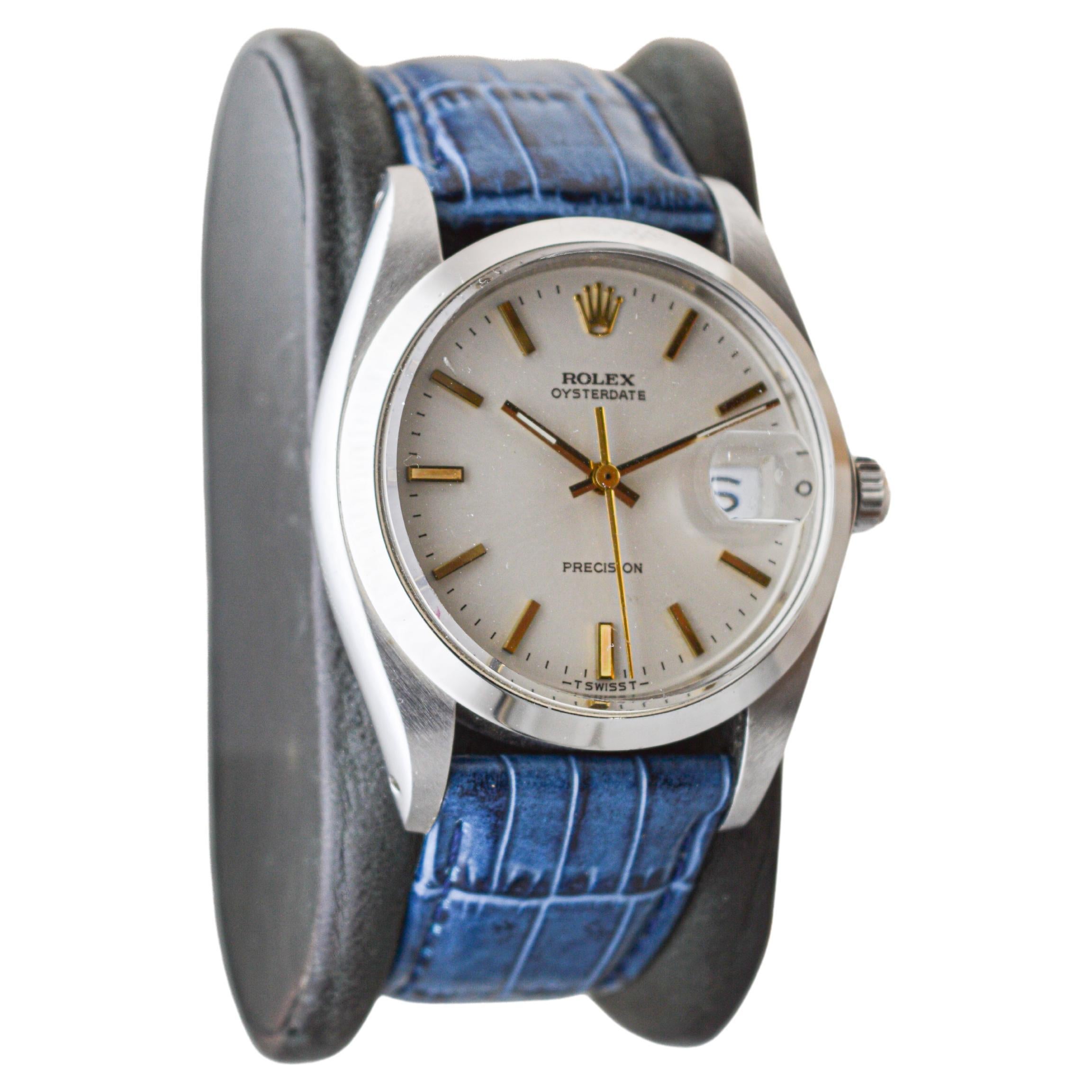 Rolex Steel Oysterdate with Rare Factory Original Silvered Dial and Gilt Markers In Excellent Condition In Long Beach, CA