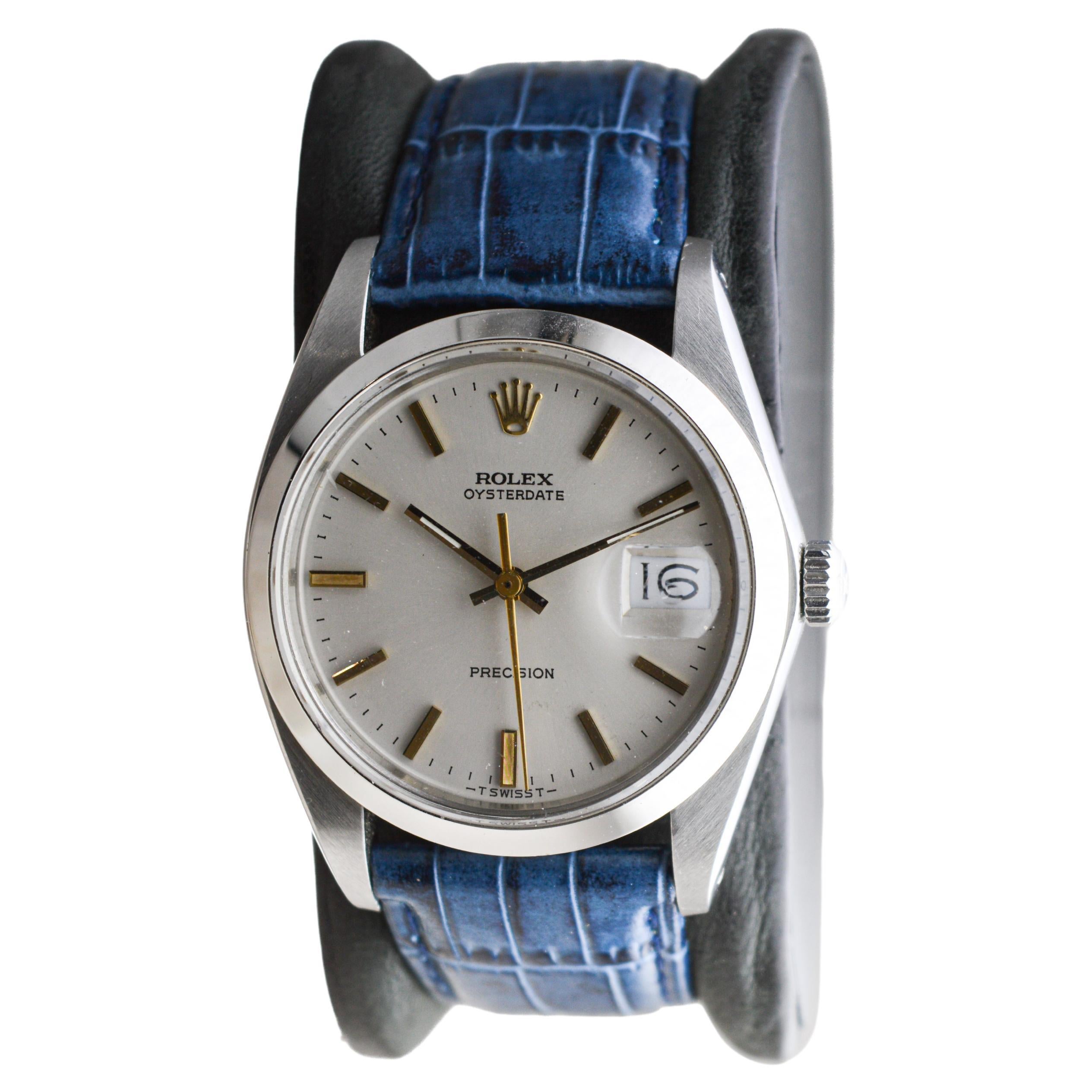 Rolex Steel Oysterdate with Rare Factory Original Silvered Dial and Gilt Markers In Excellent Condition For Sale In Long Beach, CA