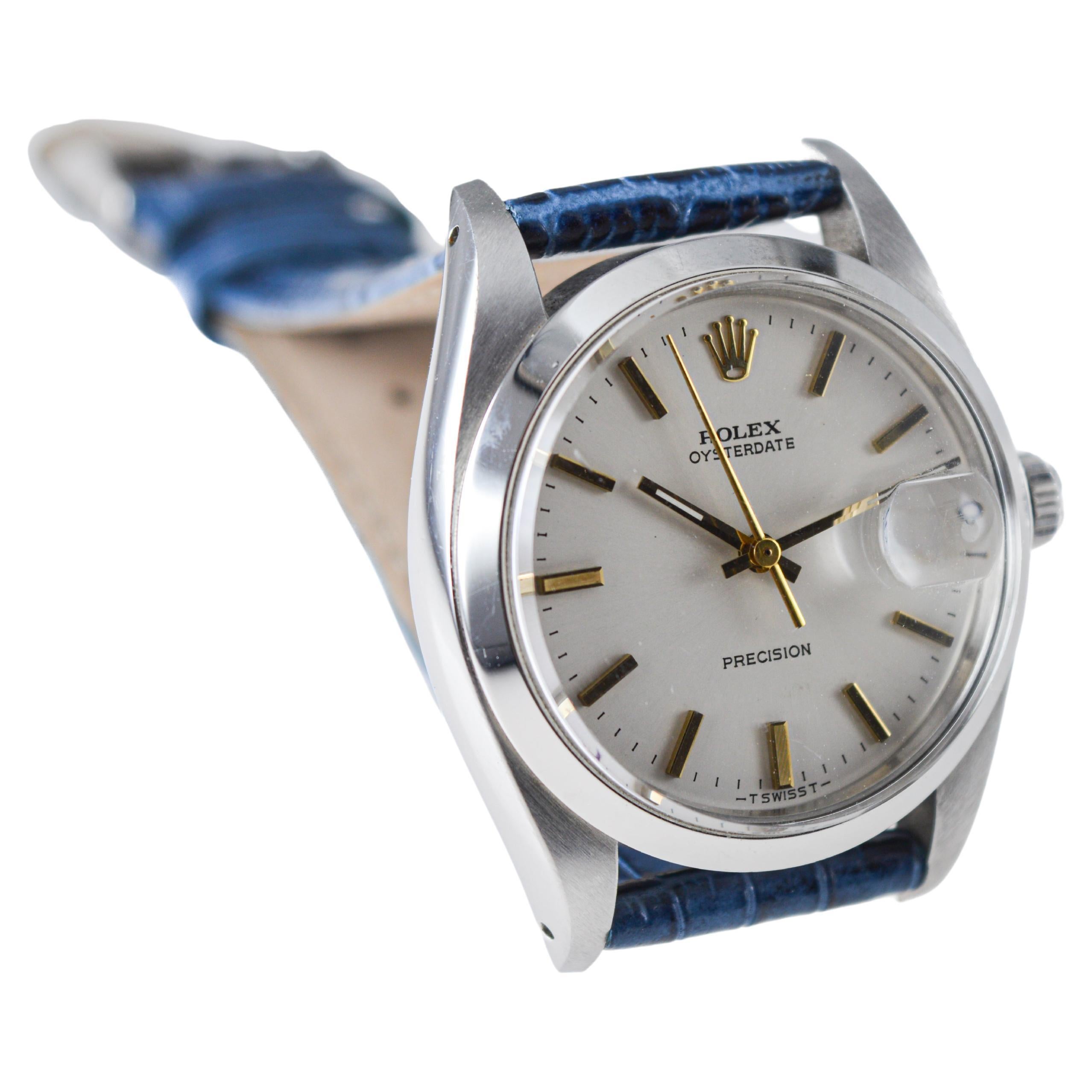 Women's or Men's Rolex Steel Oysterdate with Rare Factory Original Silvered Dial and Gilt Markers For Sale