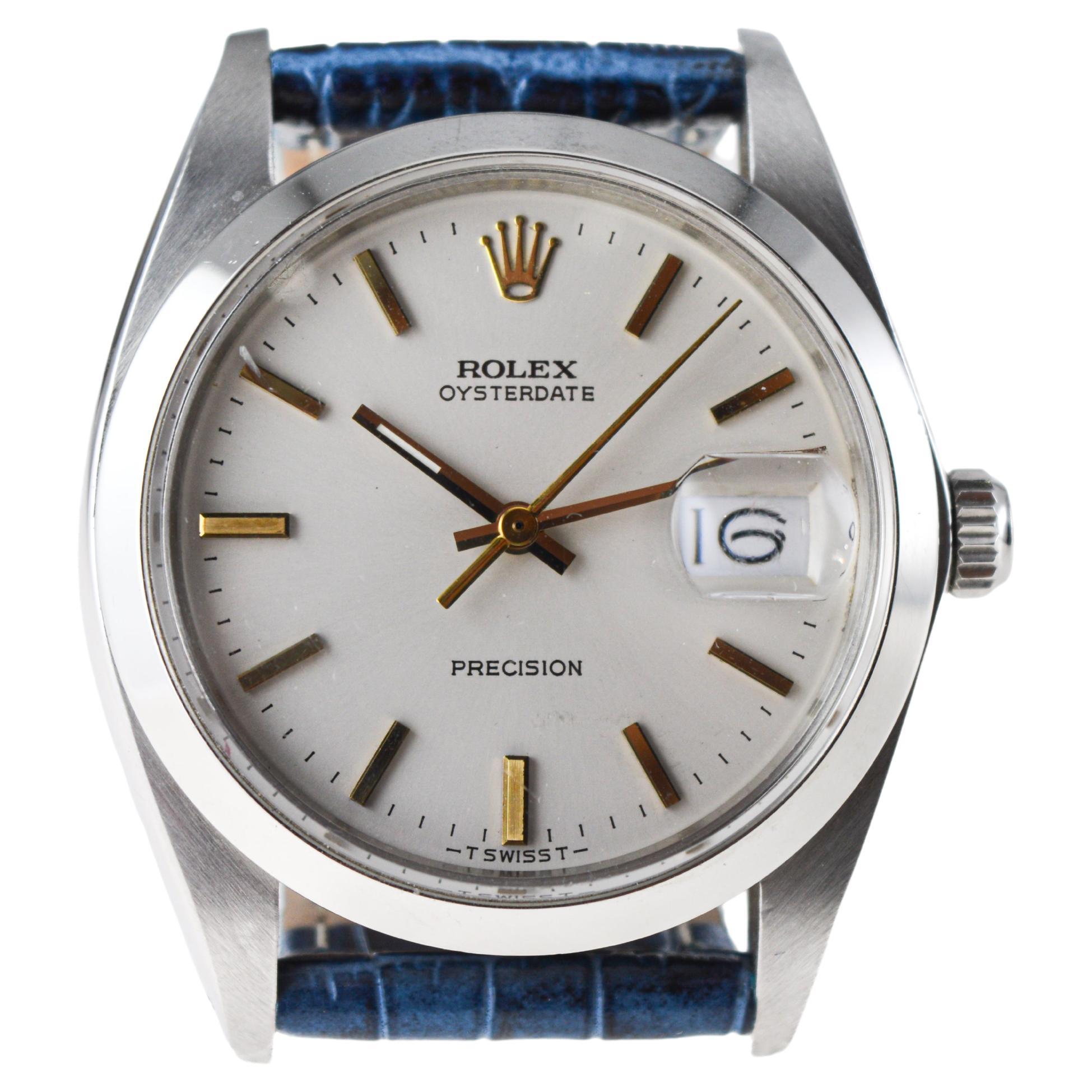 Rolex Steel Oysterdate with Rare Factory Original Silvered Dial and Gilt Markers For Sale 1