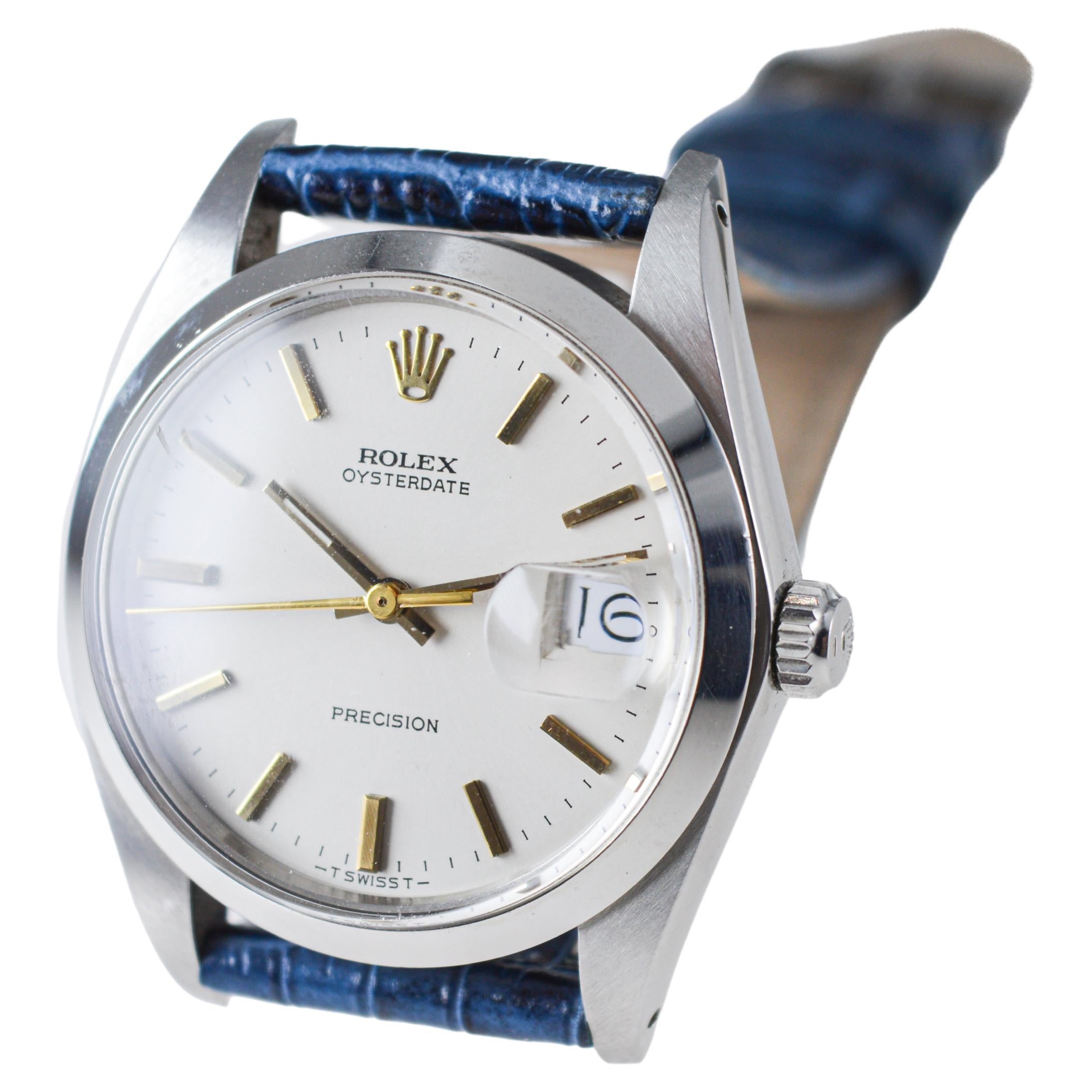 Rolex Steel Oysterdate with Rare Factory Original Silvered Dial and Gilt Markers For Sale 2
