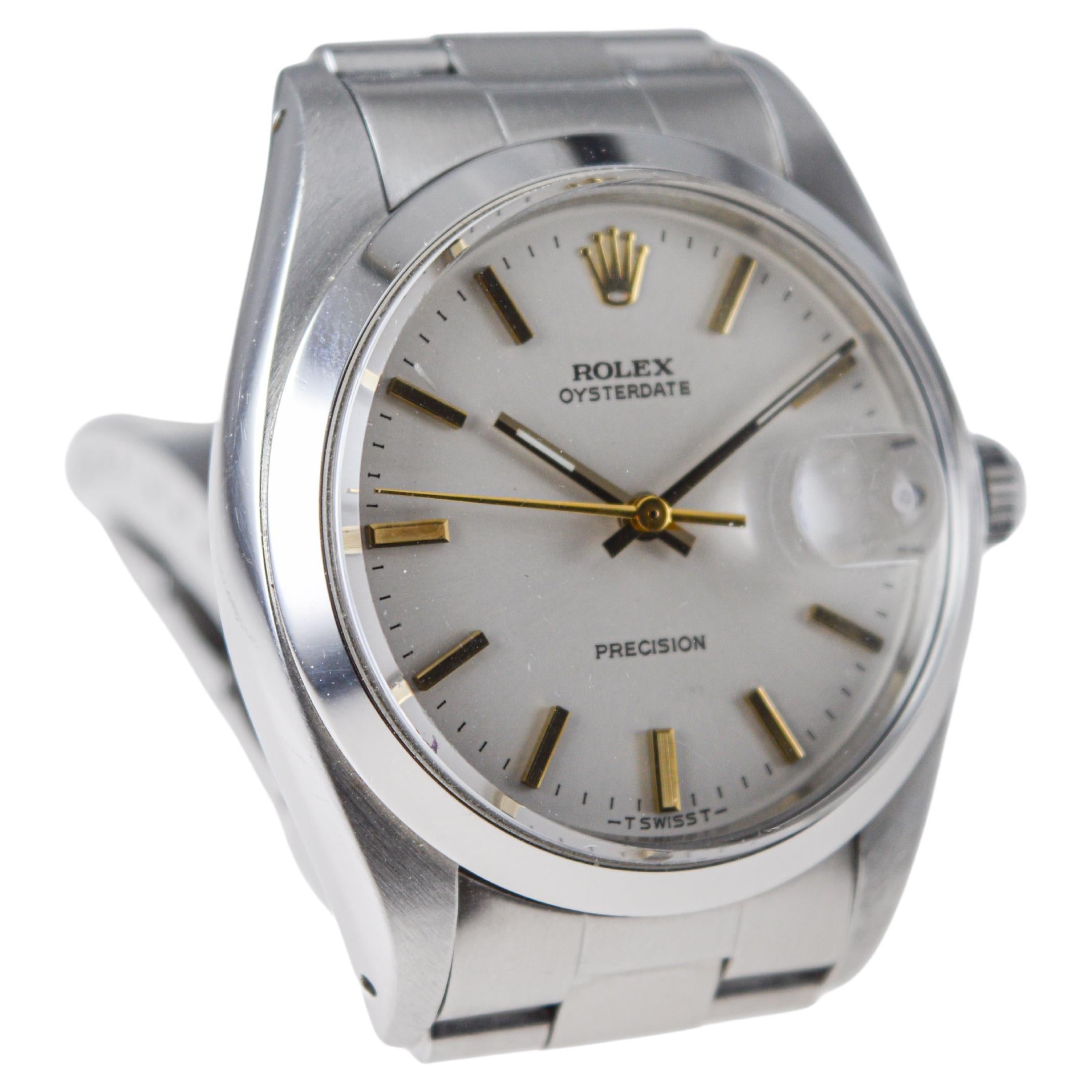 Rolex Steel Oysterdate with Rare Factory Original Silvered Dial and Gilt Markers For Sale 3