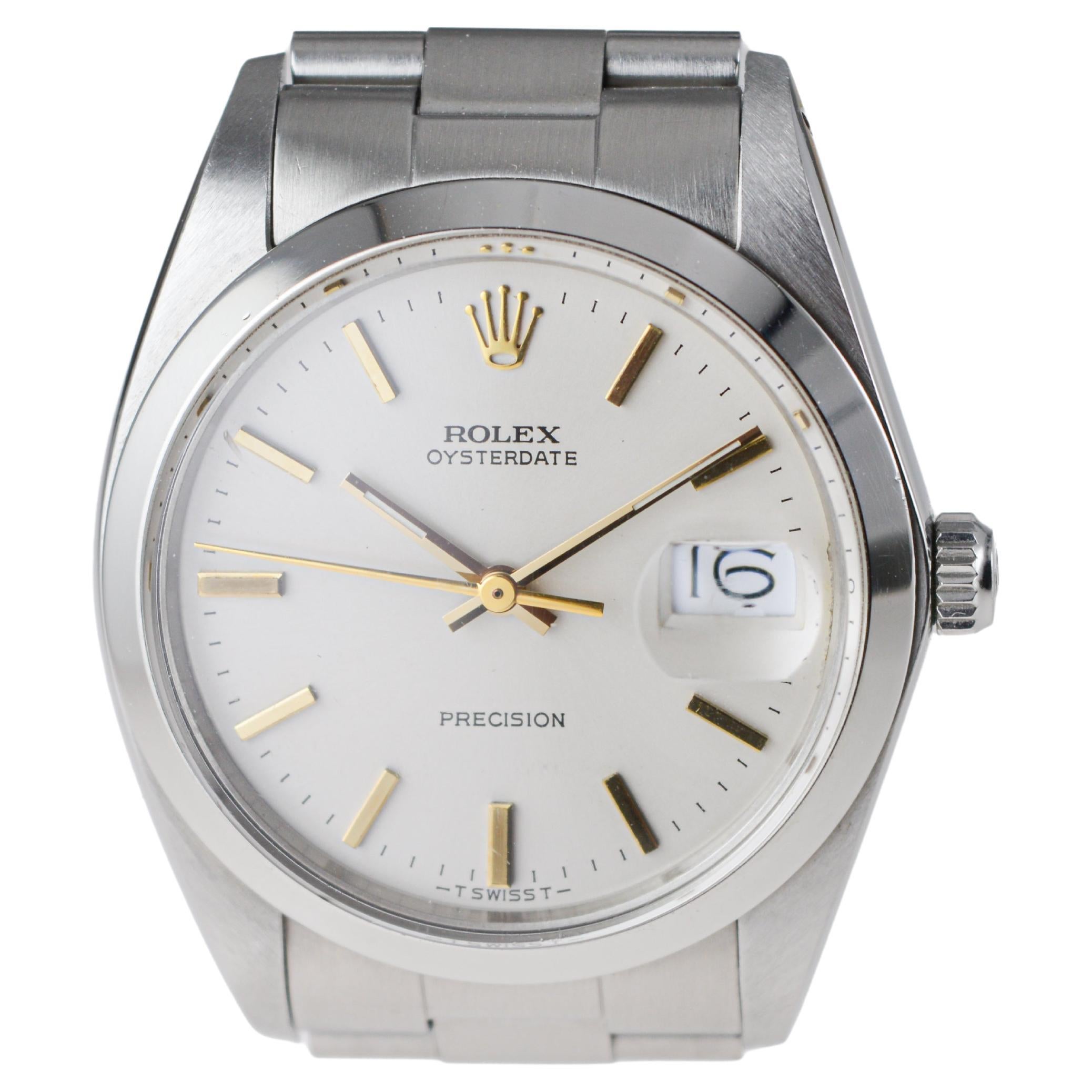 Rolex Steel Oysterdate with Rare Factory Original Silvered Dial and Gilt Markers For Sale 4