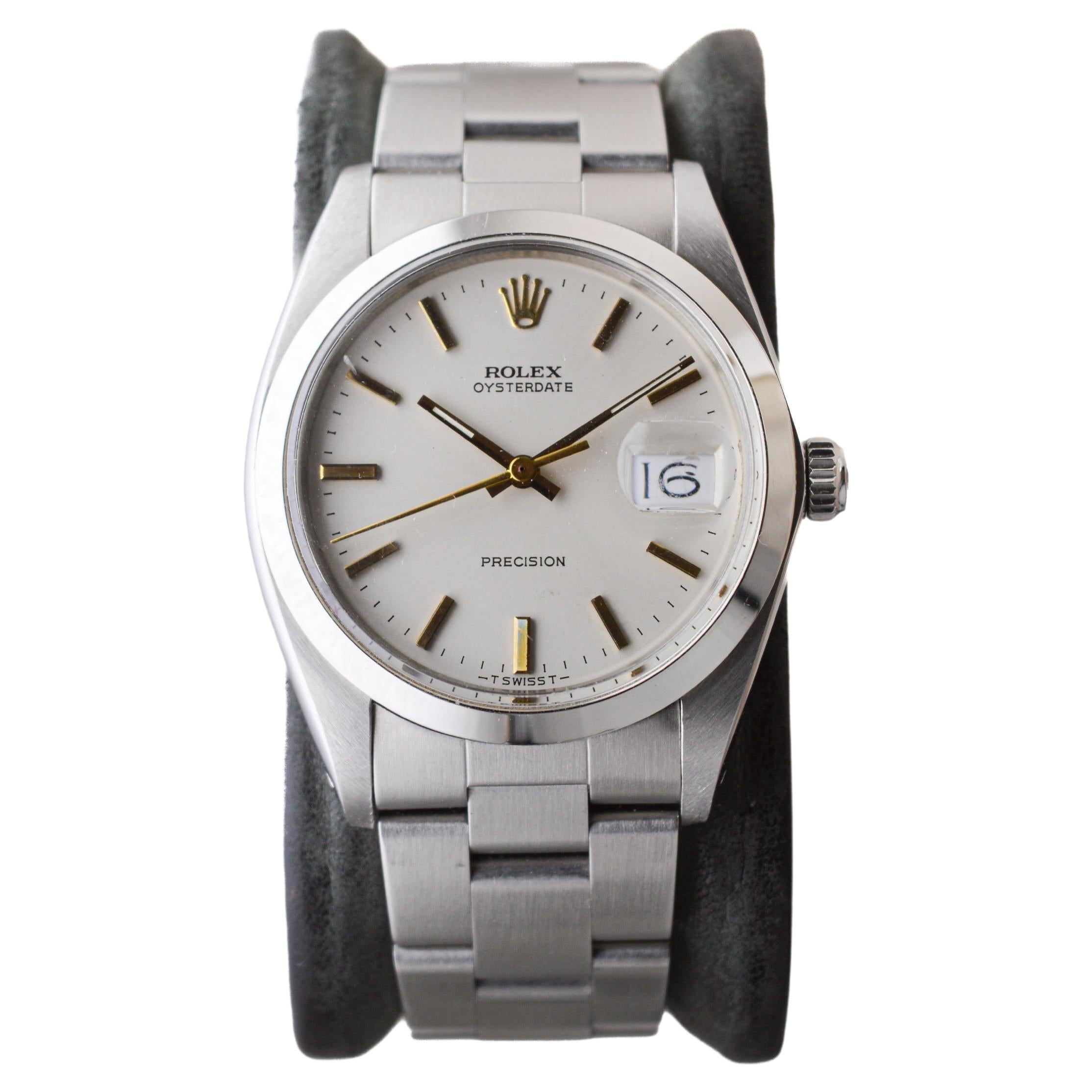 Rolex Steel Oysterdate with Rare Factory Original Silvered Dial and Gilt Markers For Sale