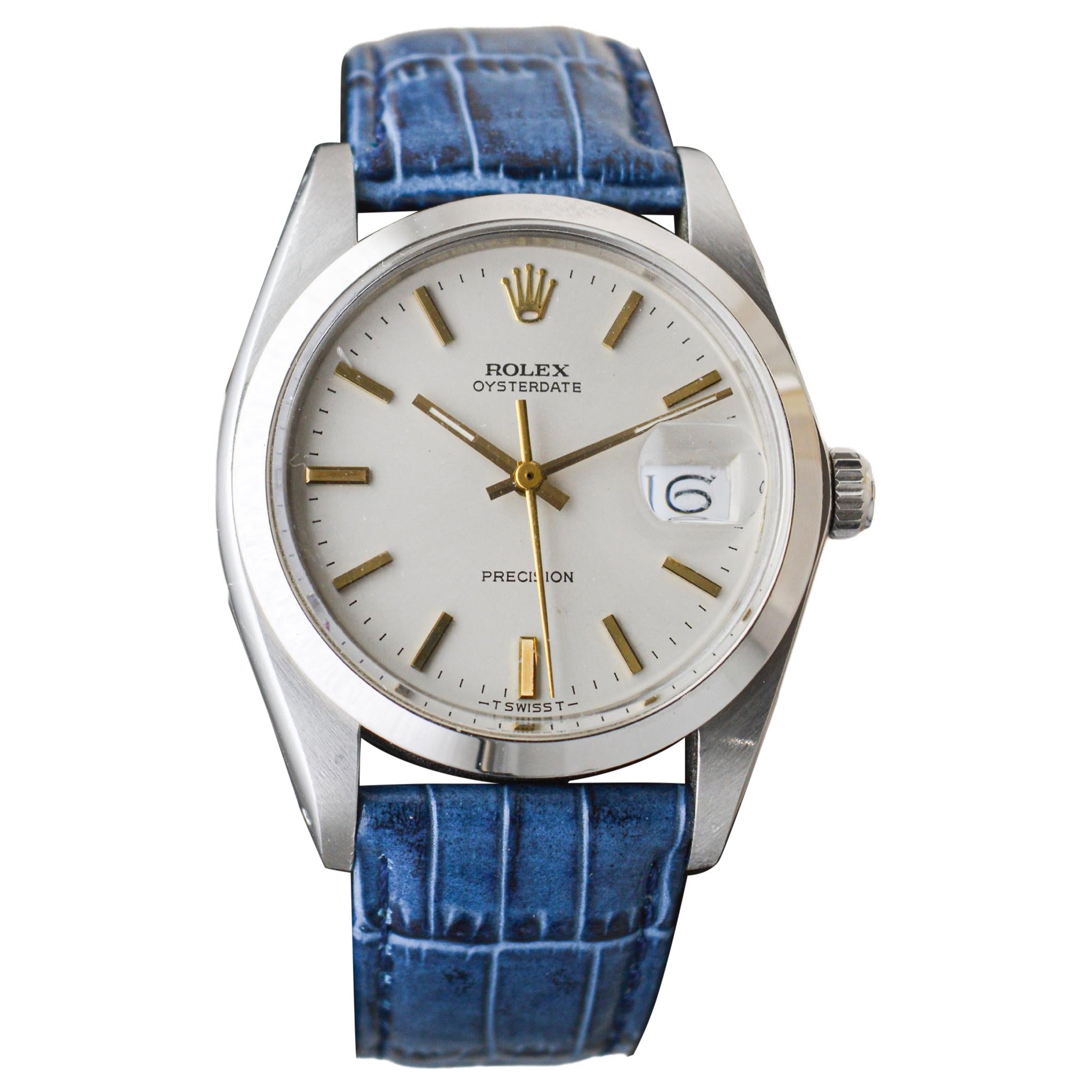 Rolex Steel Oysterdate with Rare Factory Original Silvered Dial and Gilt Markers