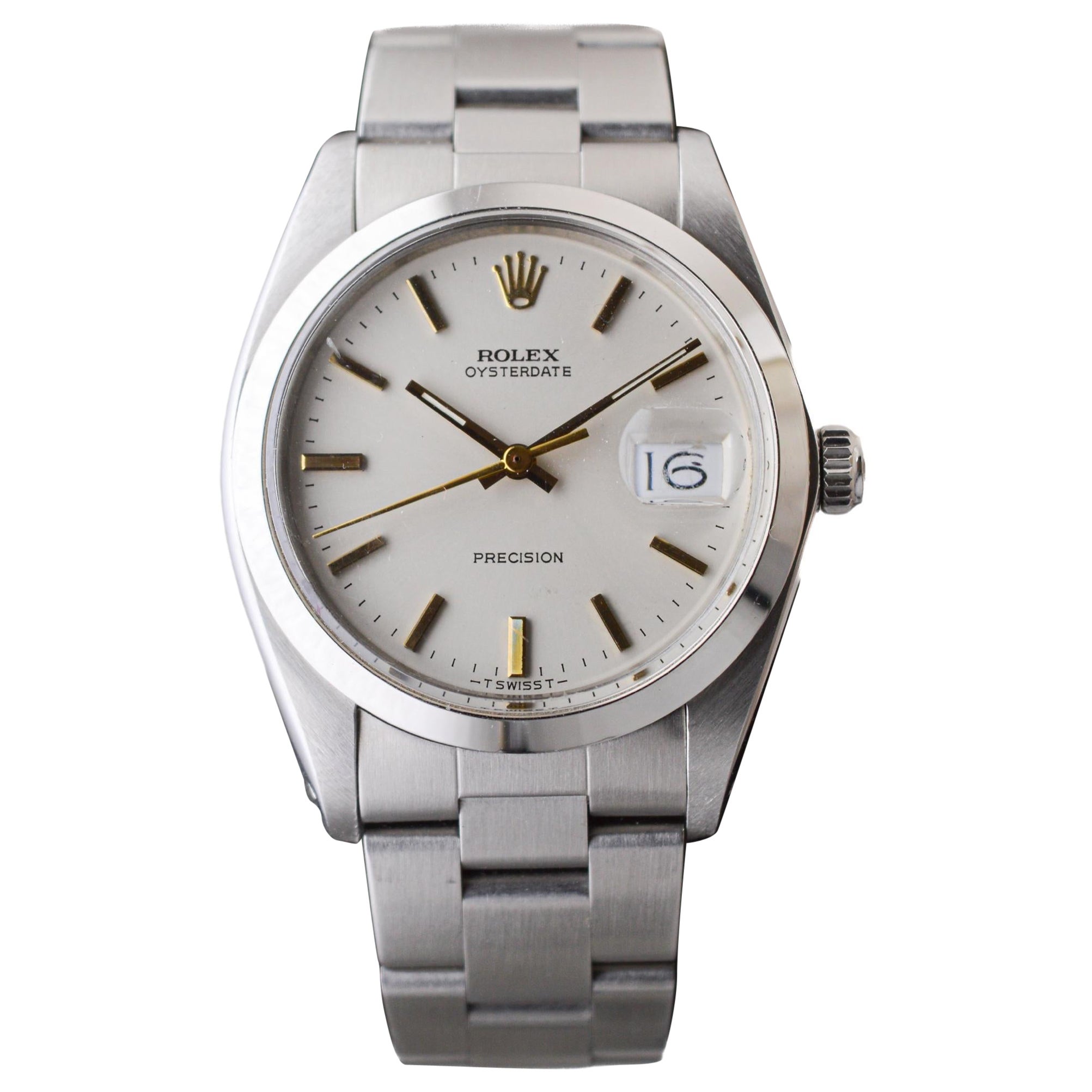 Rolex Steel Oysterdate with Rare Factory Original Silvered Dial and Gilt Markers