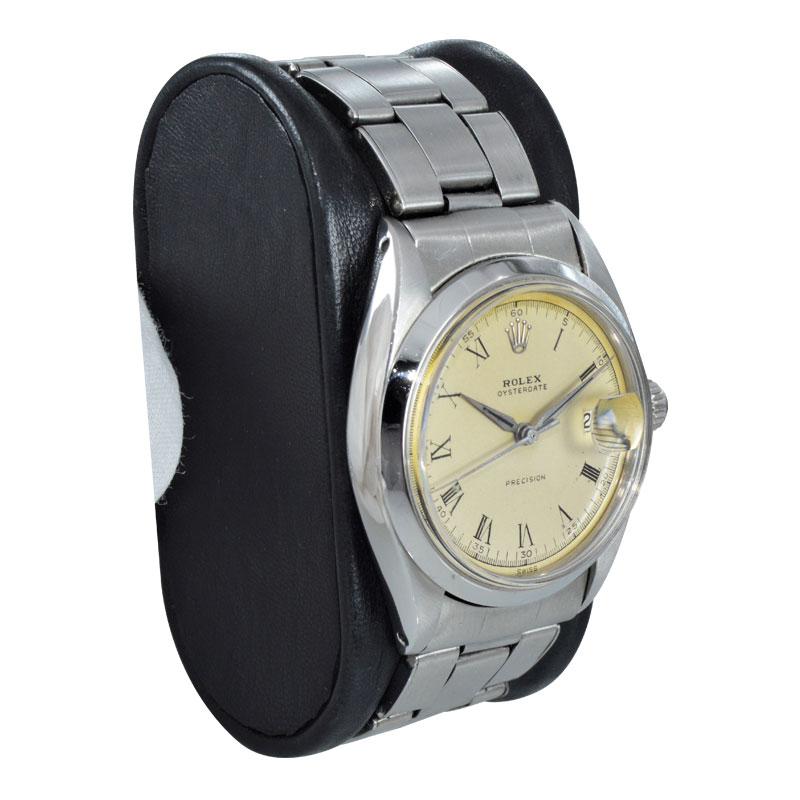 Rolex Steel Oysterdate with Rare Original Dial and Riveted Bracelet, circa 1956 For Sale 2
