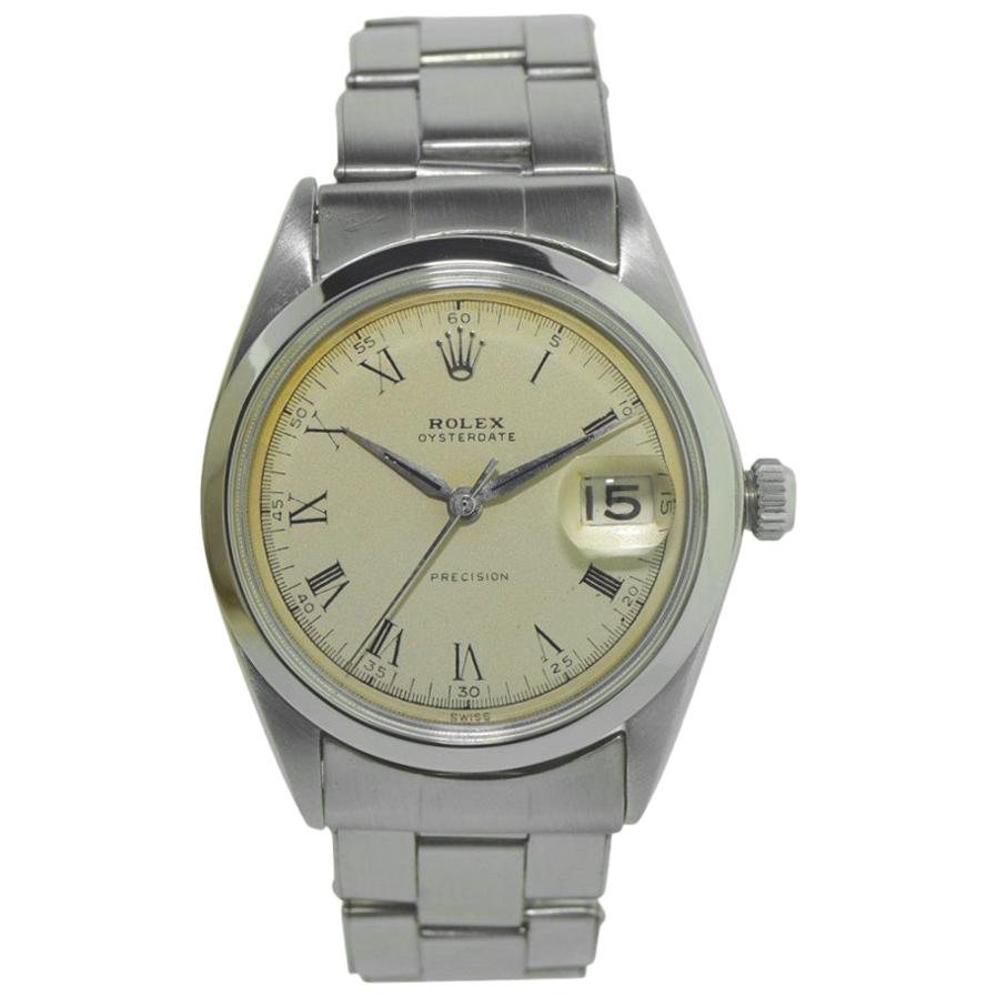 Rolex Steel Oysterdate with Rare Original Dial and Riveted Bracelet, circa 1956 For Sale
