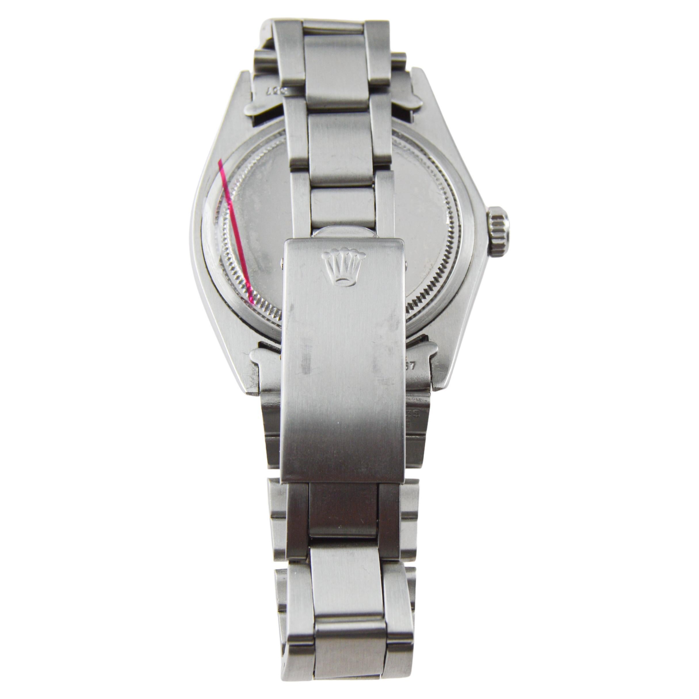 Rolex Steel Oysterdate with Unique Dark Blue Dial circa 1970's For Sale 9