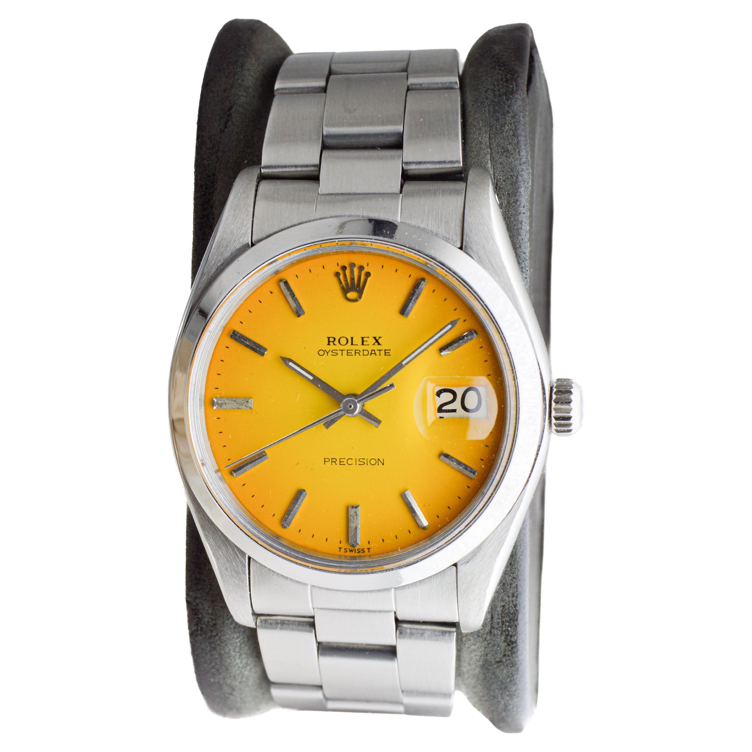 Rolex Oysterdate en acier avec cadran à vignettes jaune, vers 1970 en vente 2
