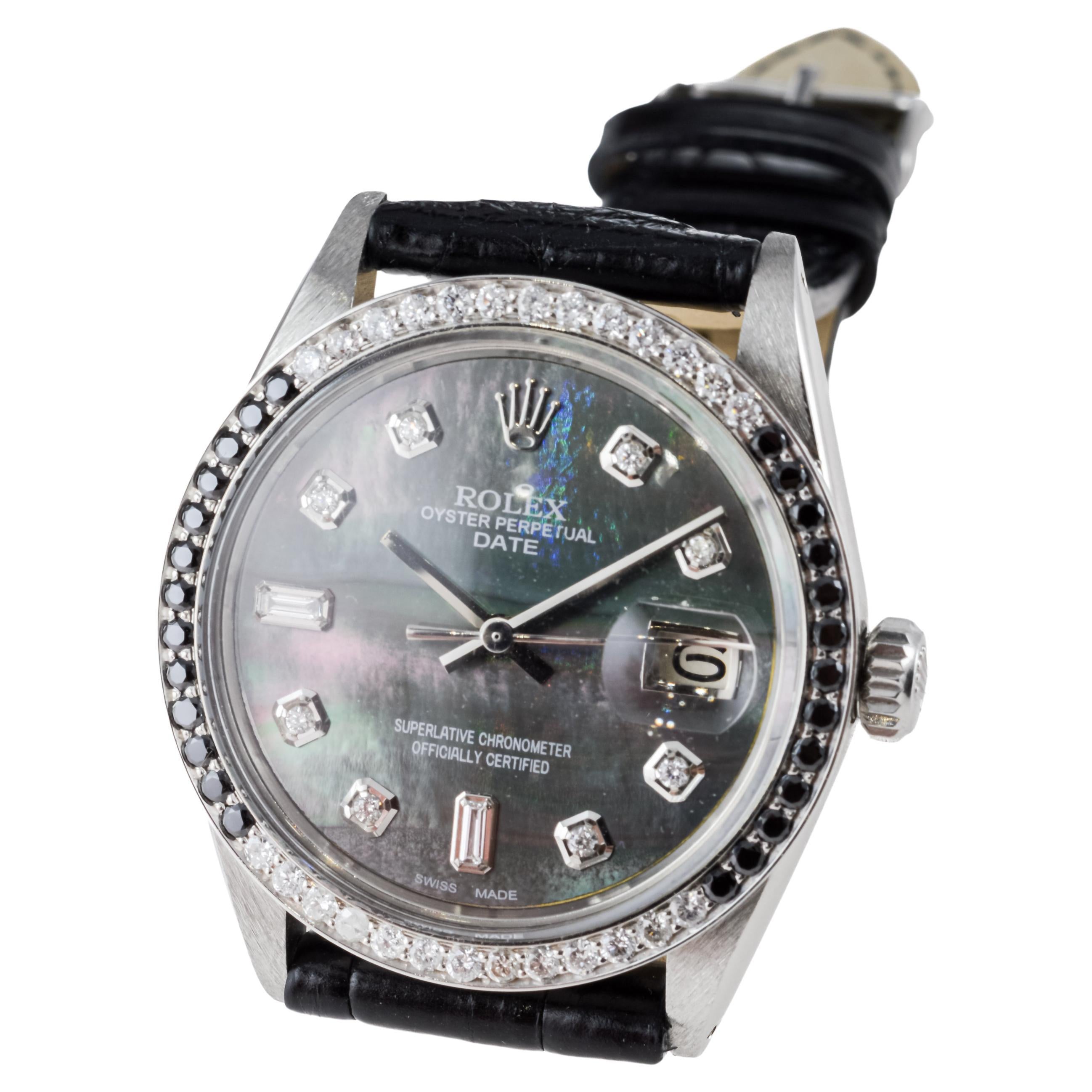 Rolex Steel Perpetual Date avec cadran personnalisé en nacre et lunette personnalisée en vente 6