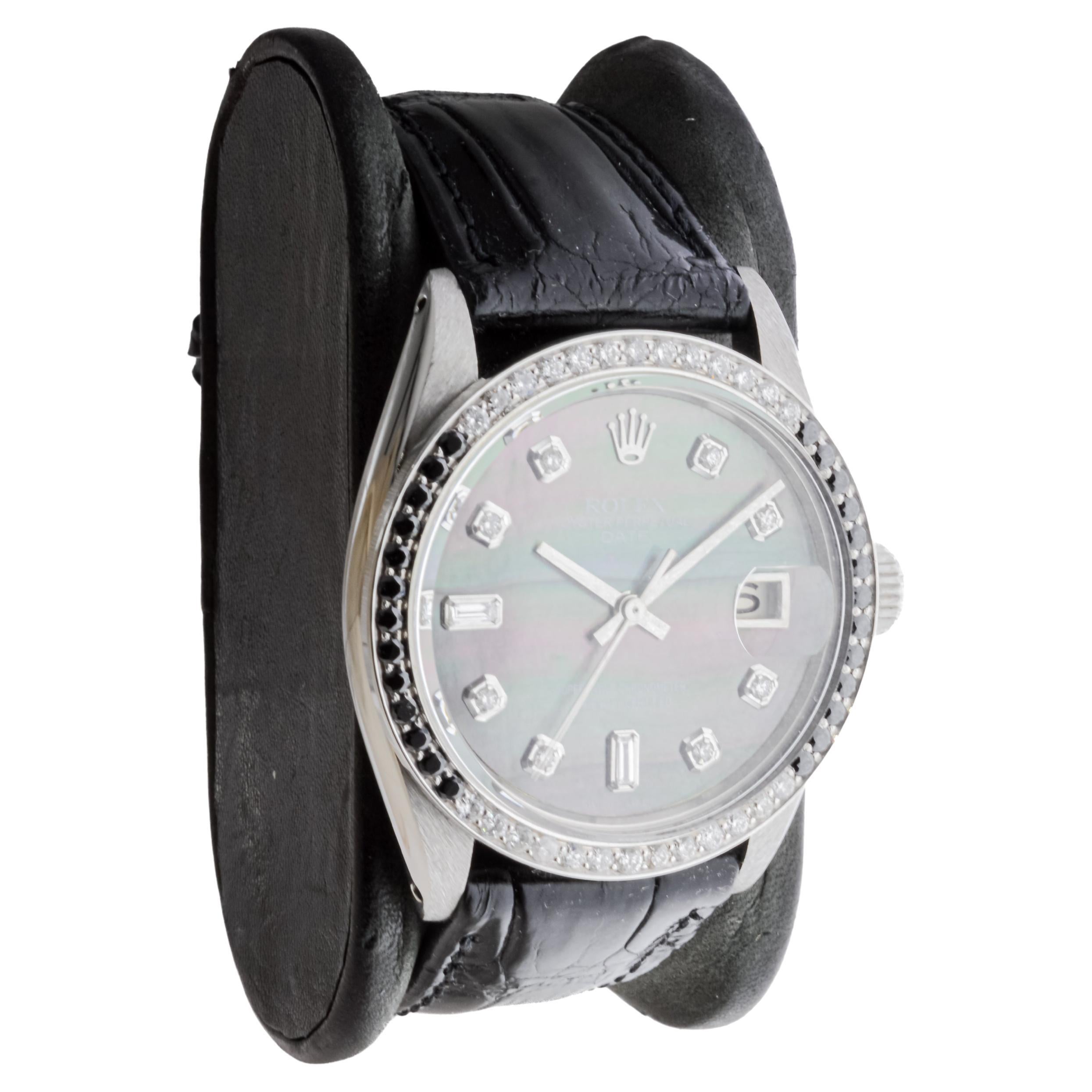 Moderne Rolex Steel Perpetual Date avec cadran personnalisé en nacre et lunette personnalisée en vente