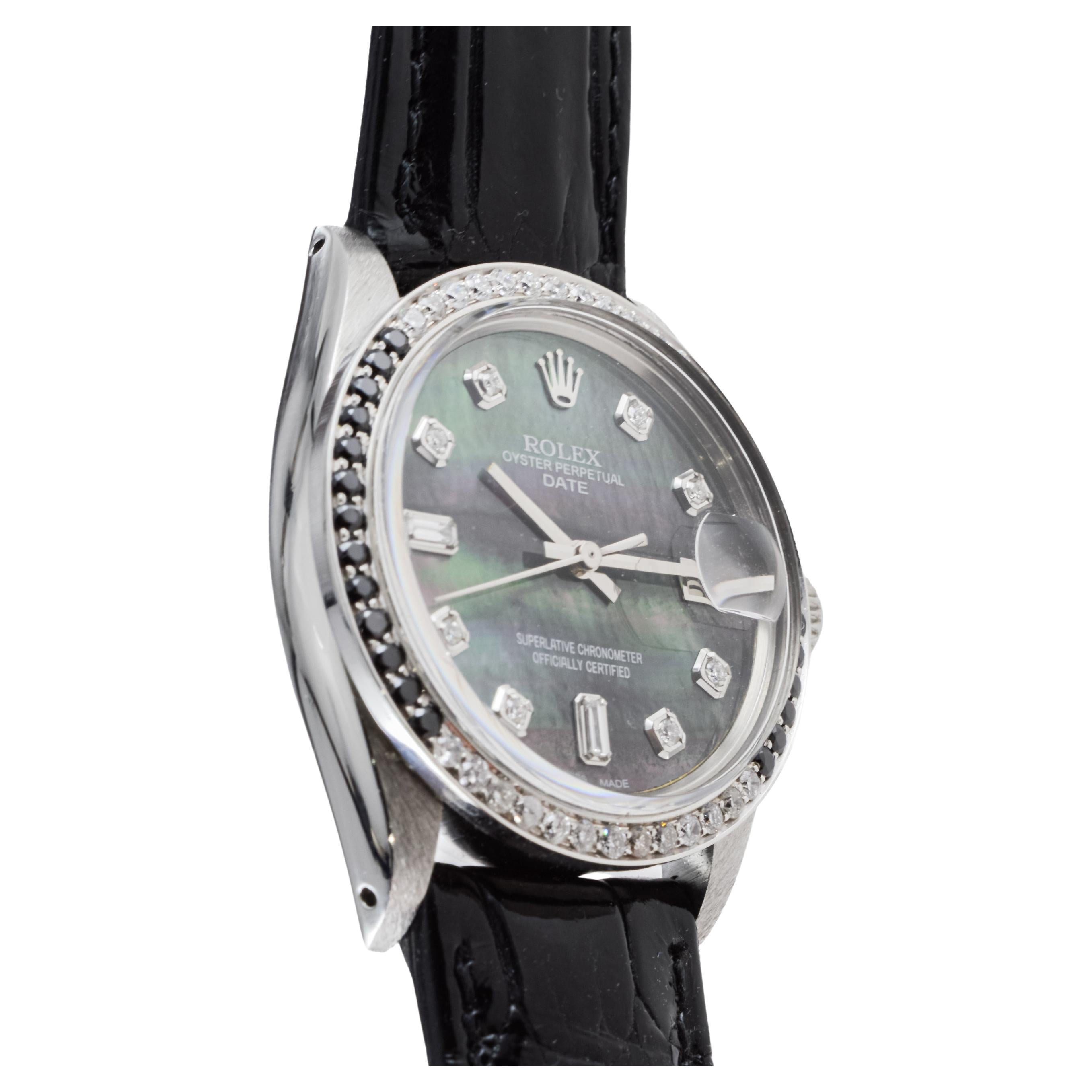 Rolex Steel Perpetual Date avec cadran personnalisé en nacre et lunette personnalisée en vente 1