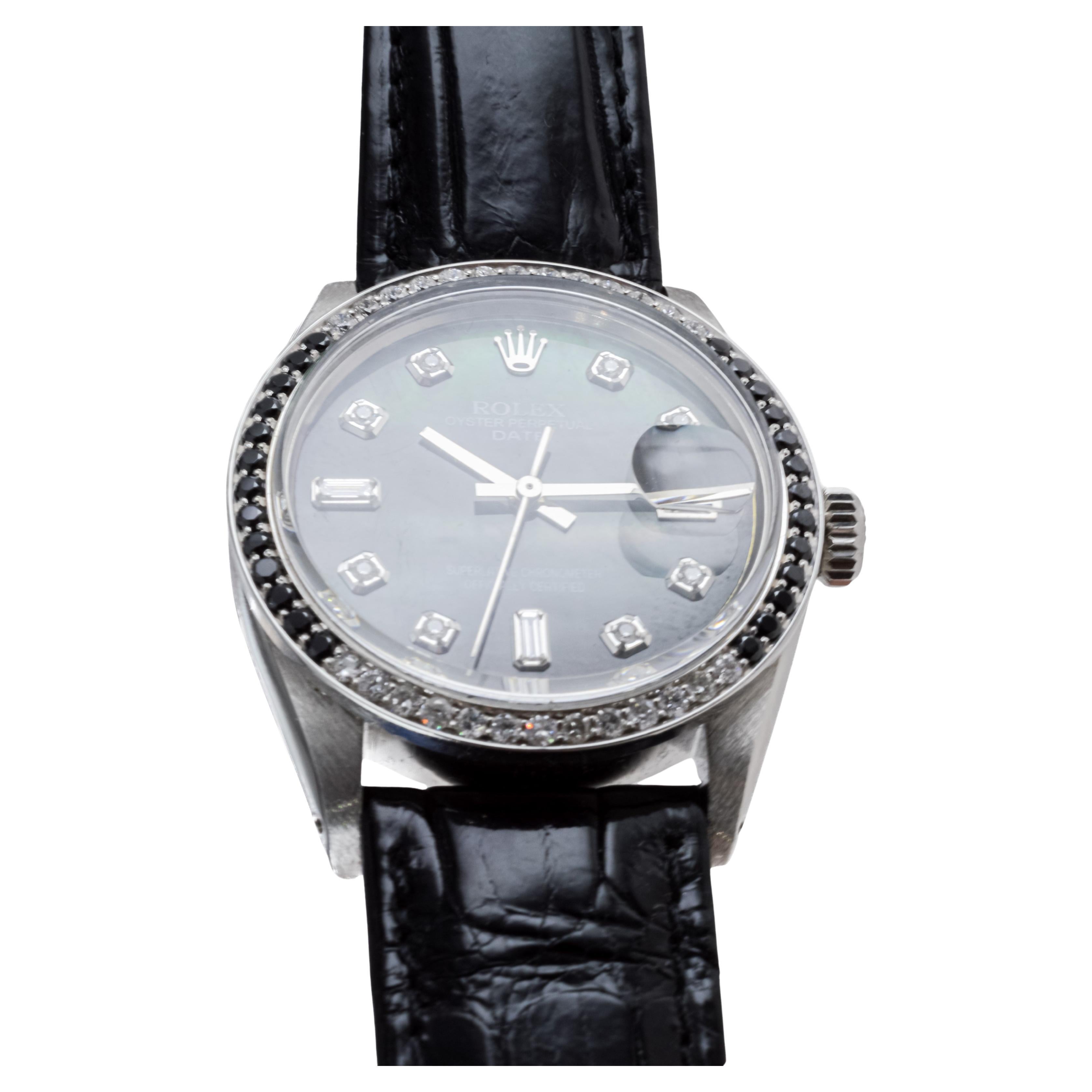 Rolex Steel Perpetual Date avec cadran personnalisé en nacre et lunette personnalisée en vente 2