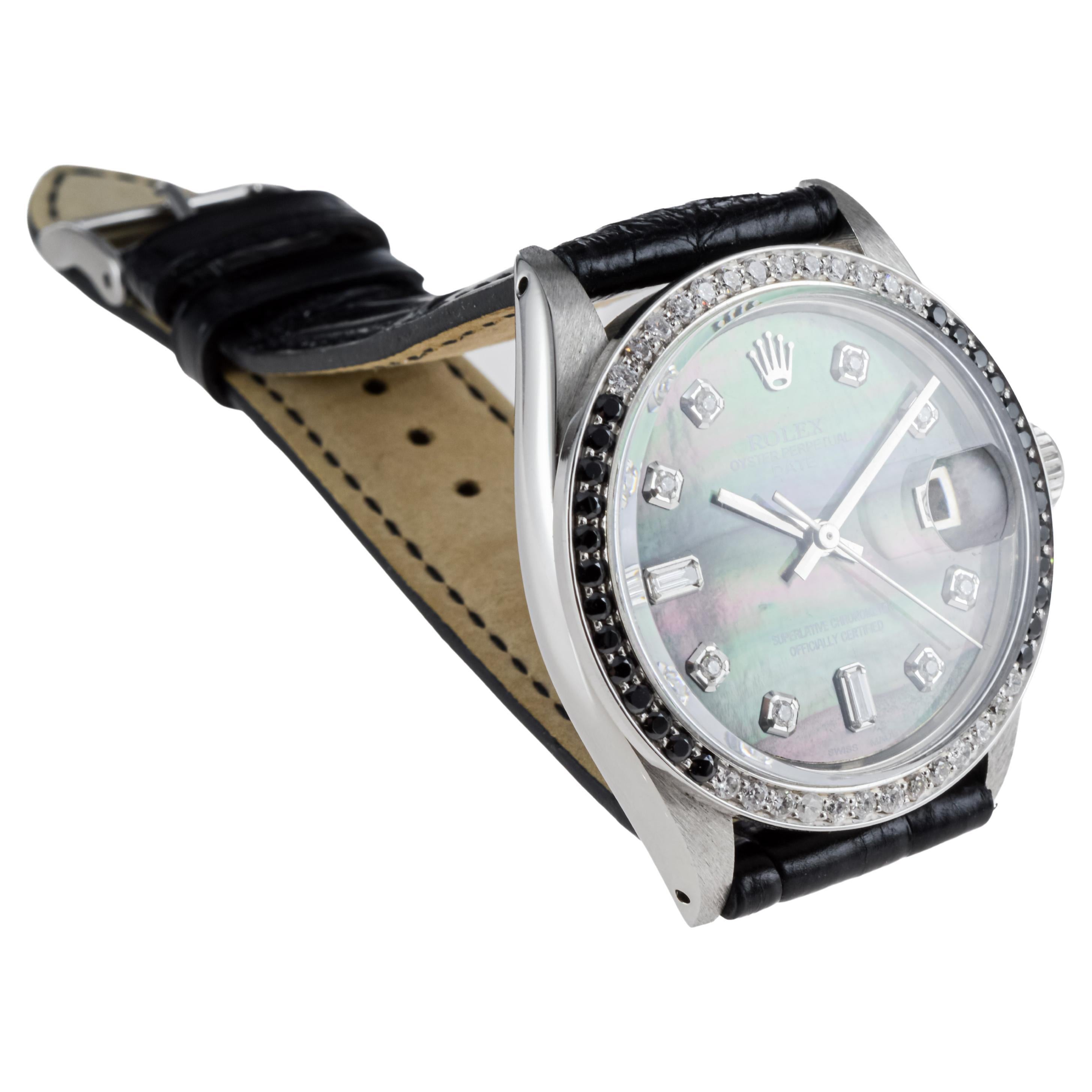 Rolex Steel Perpetual Date avec cadran personnalisé en nacre et lunette personnalisée en vente 4