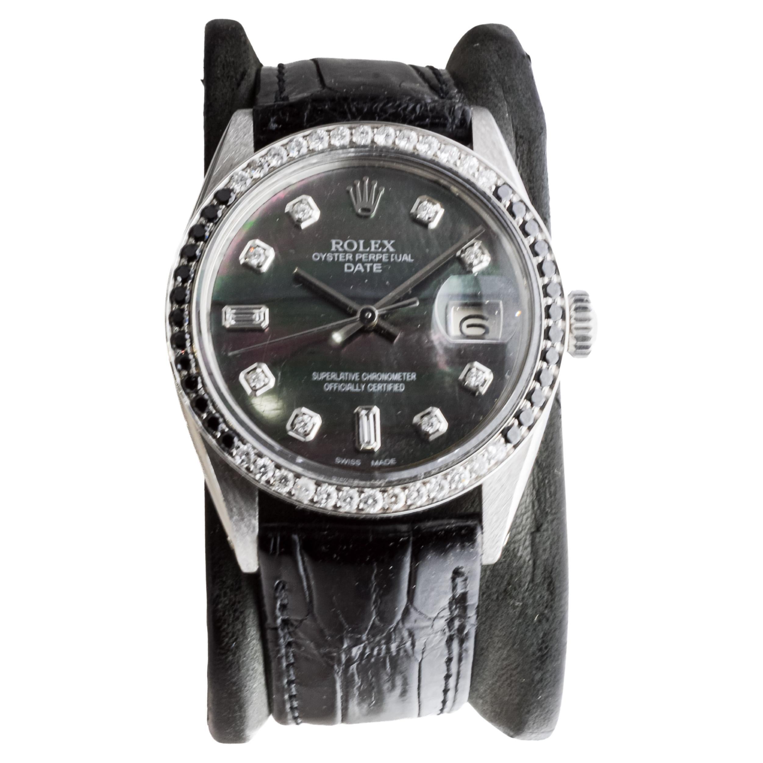 Rolex Steel Perpetual Date With Custom Mother of Pearl Dial and Custom Bezel