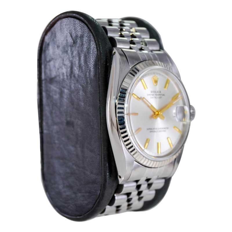 FACTORY / HOUSE: Rolex Watch Company
STYLE / REFERENCE: Oyster Perpetual Datejust / Reference 1601
METAL / MATERIAL: Stainless Steel
CIRCA / YEAR: 1960's
DIMENSIONS / SIZE: Length 44mm X Diameter 36mm
MOVEMENT / CALIBER: Perpetual Winding / 26