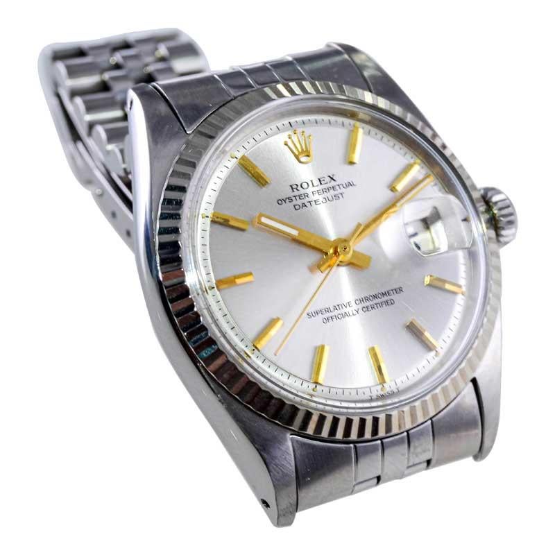 Modern Rolex Steel Perpetual Datejust with Original Excellent Silver Dial 1960's For Sale