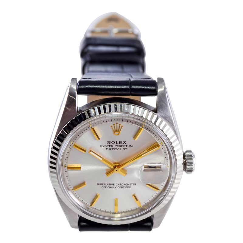 Rolex Steel Perpetual Datejust with Original Outstanding Silver Dial 1966 In Excellent Condition For Sale In Long Beach, CA
