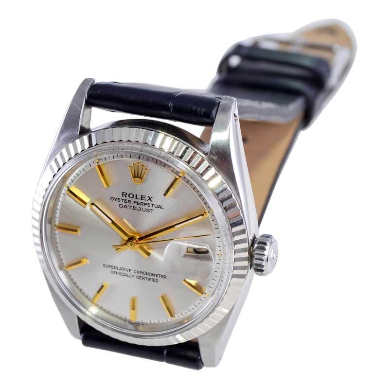 Women's or Men's Rolex Steel Perpetual Datejust with Original Outstanding Silver Dial 1966 For Sale