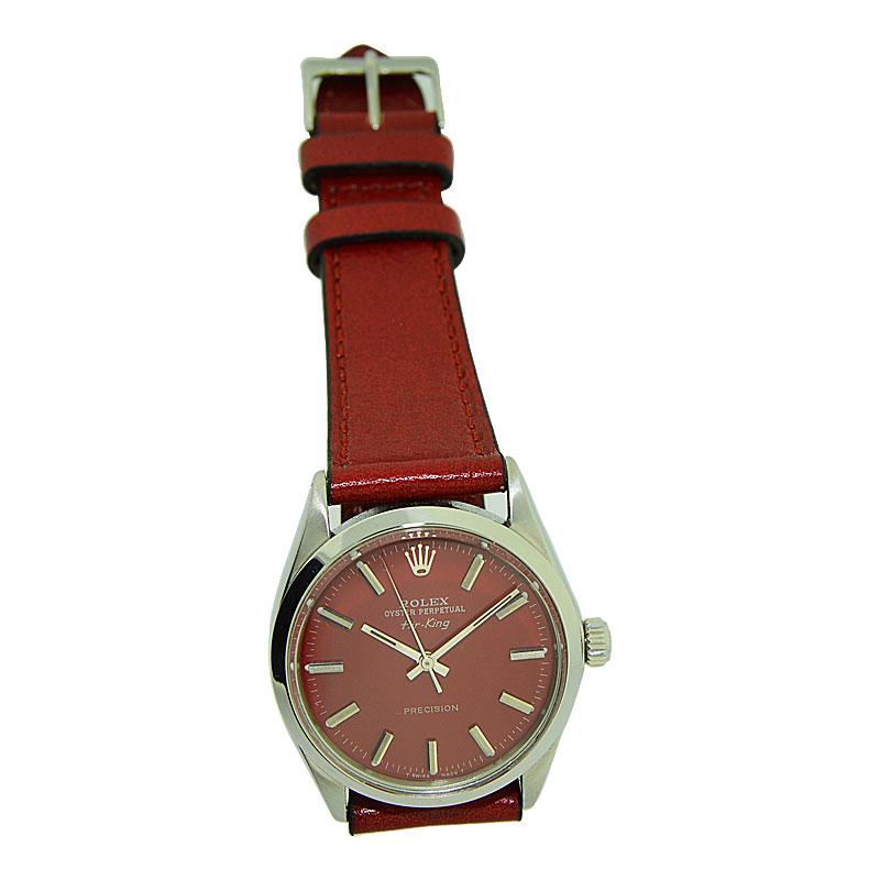 Rolex Oyster Perpetual Air King en acier avec cadran personnalisé, vers les années 1970 Unisexe en vente