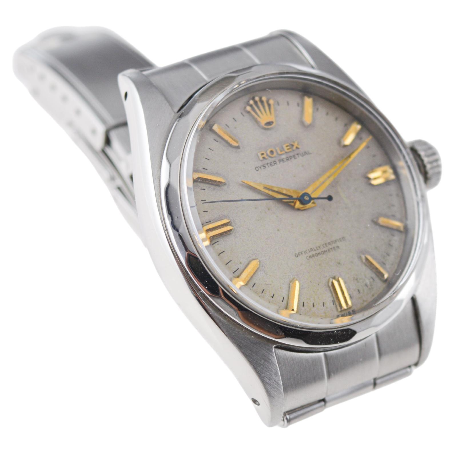 Modern Rolex Steel Perpetual with Original Dial and Rare Multi Faceted Bezel from 1955