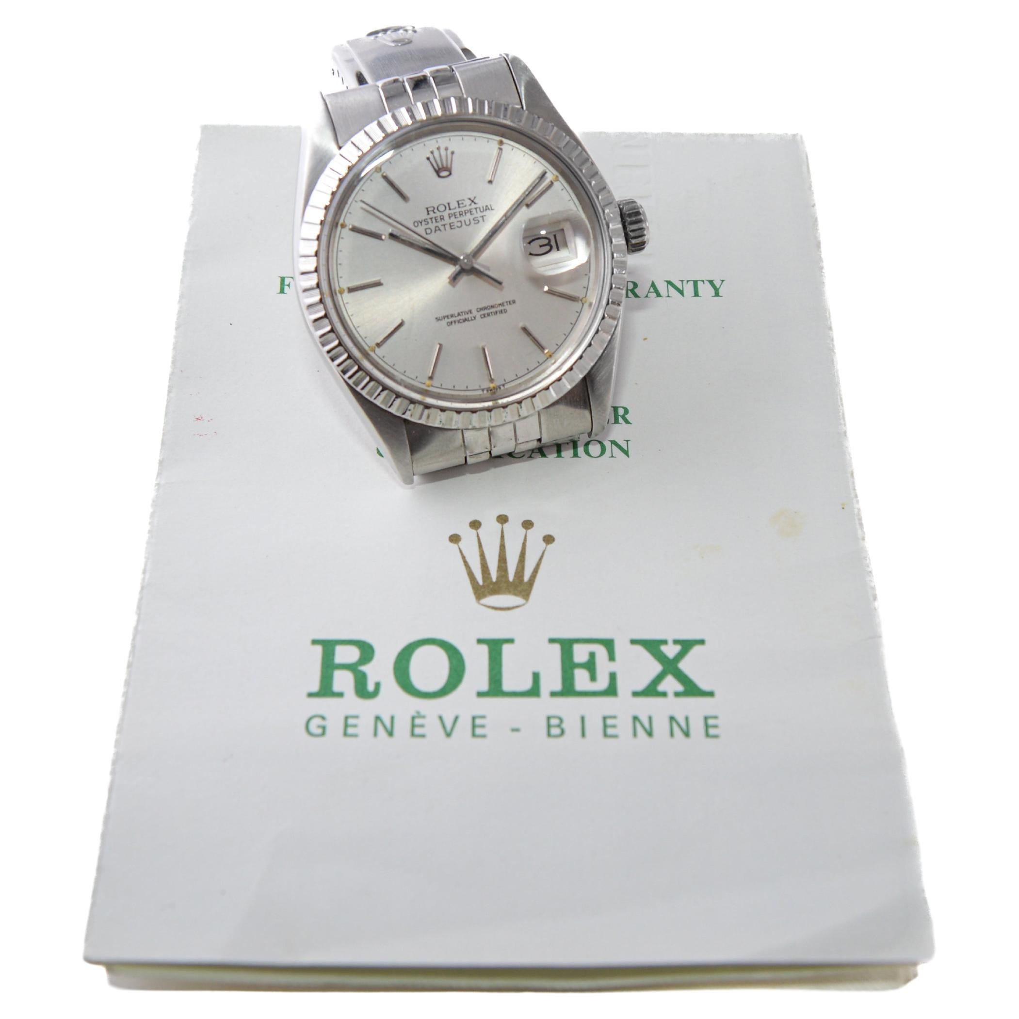 FACTORY / HOUSE: Rolex Watch Company
STYLE / REFERENCE: Datejust / Reference 16030
METAL / MATERIAL: Stainless Steel
CIRCA / YEAR: 1978 / 79
DIMENSIONS / SIZE: Length 43mm X Diameter 36mm
MOVEMENT / CALIBER: Perpetual Winding / 26 Jewels / Caliber