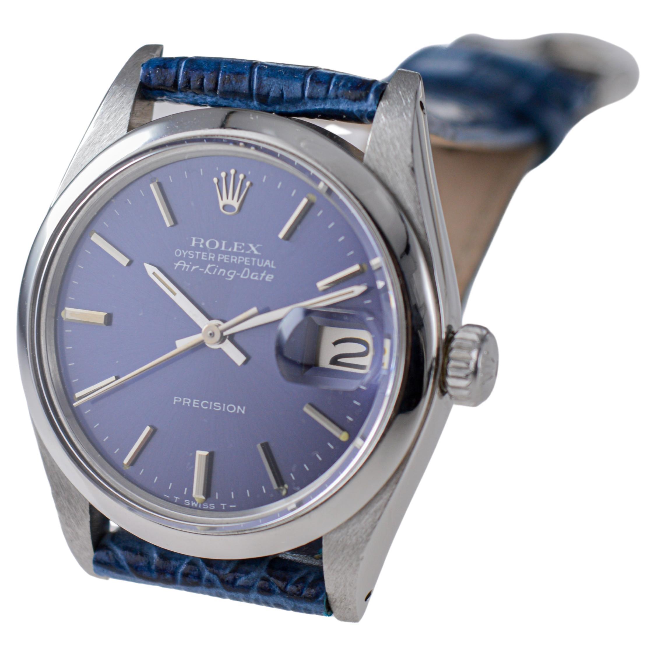 Women's or Men's Rolex Steel Rare Air-King Date Model with Original Blue Dial From 1981