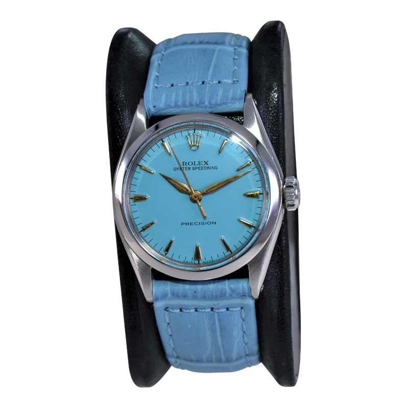 Women's or Men's Rolex Steel Speedking with Custom Colored Dial and Gilt Hands from 1962