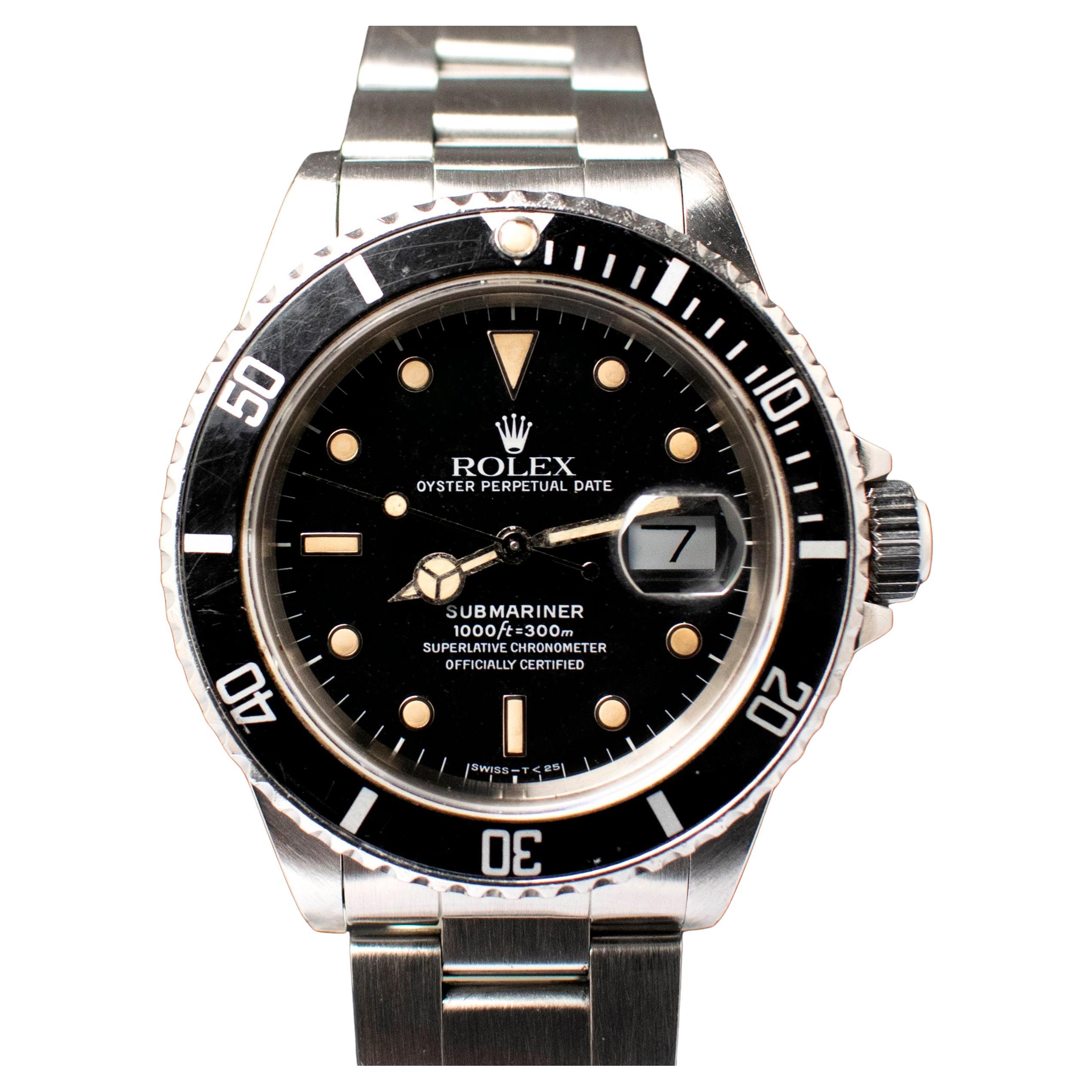 Rolex Stahl Submariner glänzendes Zifferblatt Creme 16800 Automatikuhr mit Papier, 1988