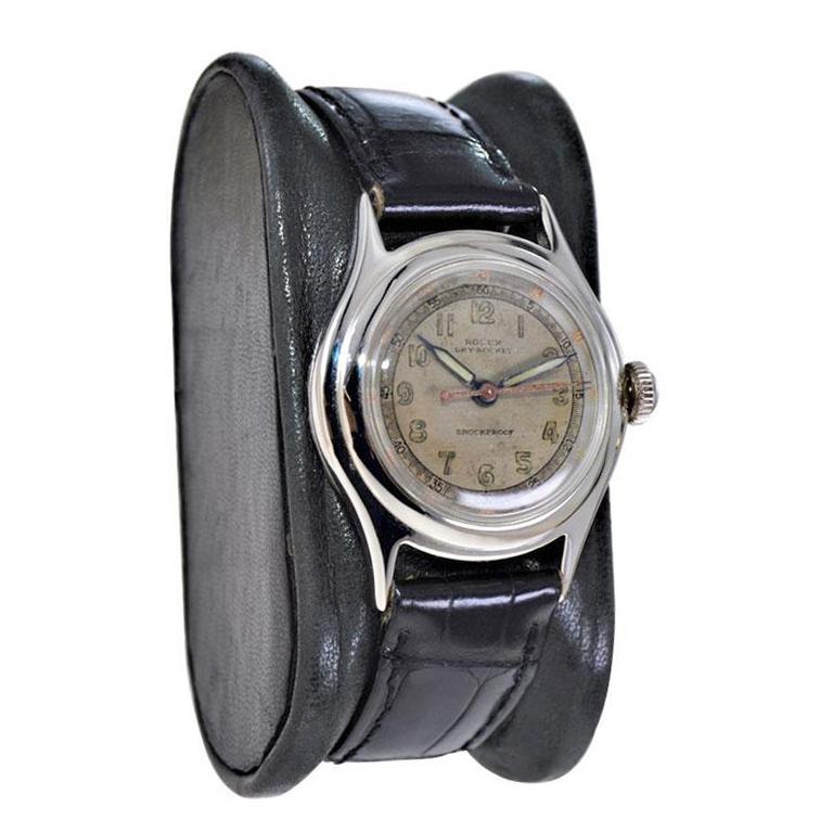 Modernist Rolex Steel Tudor Sky Rocket Geneve with Original Luminous Dial and Hands 1940's