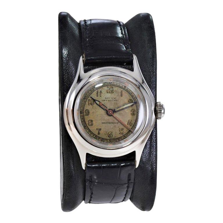 Rolex Steel Tudor Sky Rocket Geneve with Original Luminous Dial and Hands 1940's In Excellent Condition In Long Beach, CA