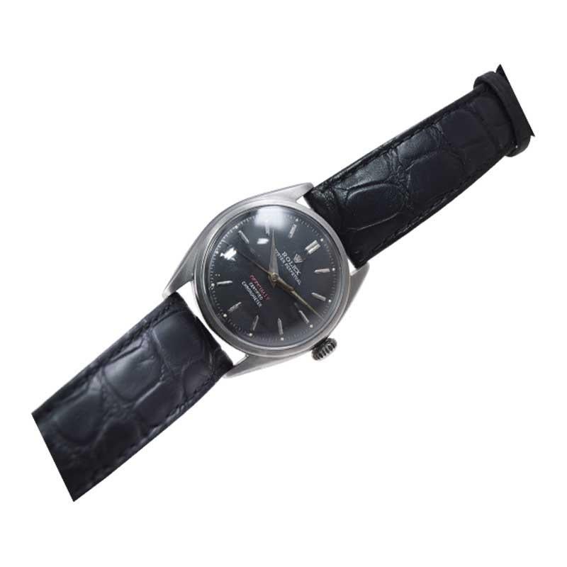 Rolex Steel Oyster Perpetual with Black Dial and Super Oyster Crown, circa 1950s 1