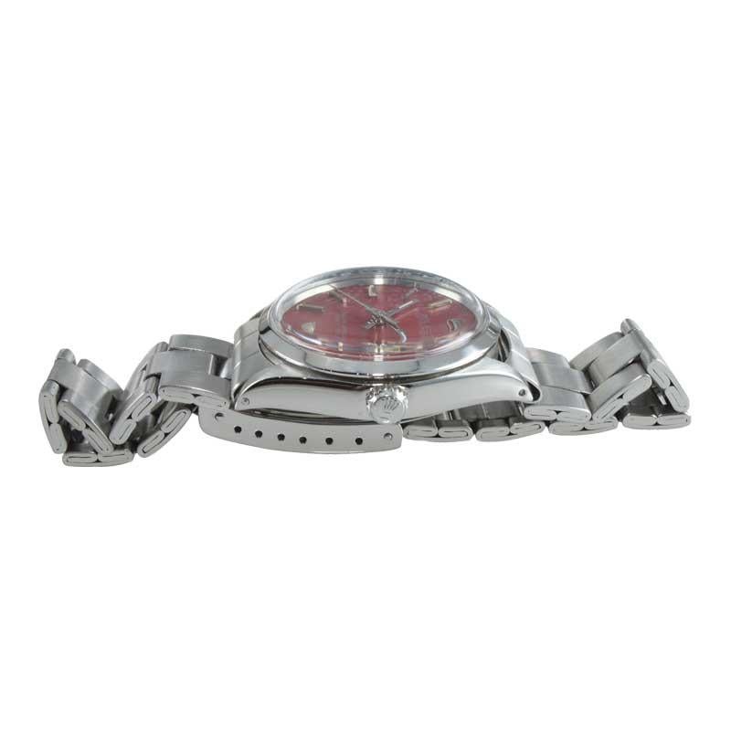Rolex Steel with Custom Red Dial and Original Oyster Bracelet, Mid 1970's For Sale 1