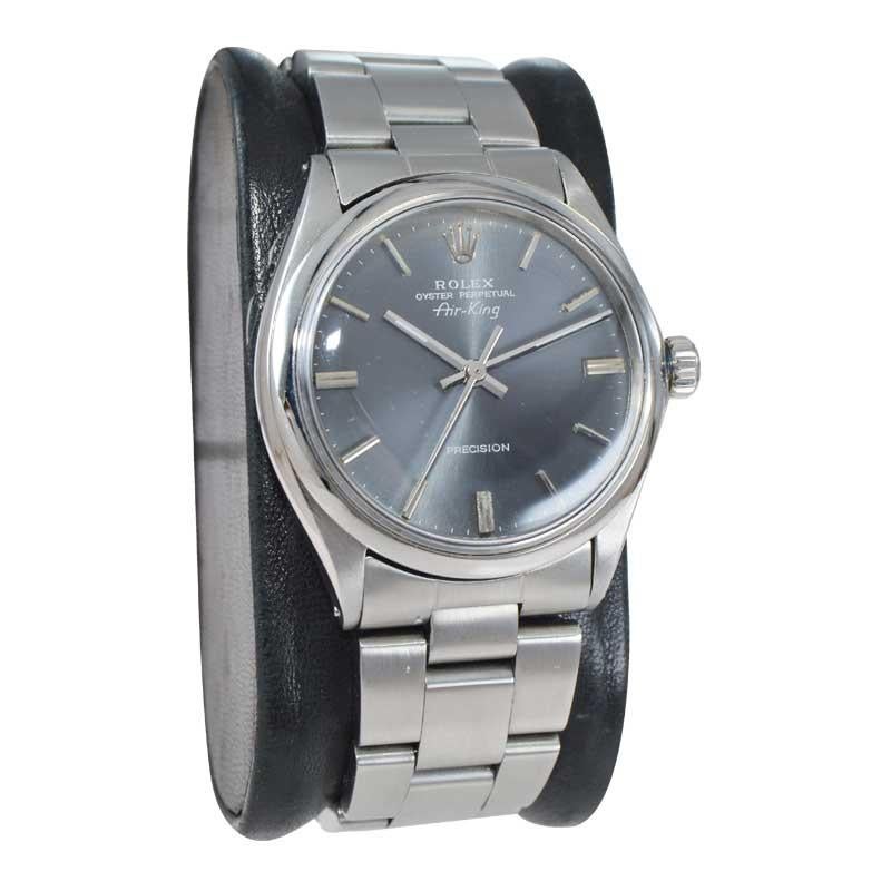 Modern Rolex Steel Oyster Perpetual Air King with Original Charcoal Dial, Early 1970's For Sale