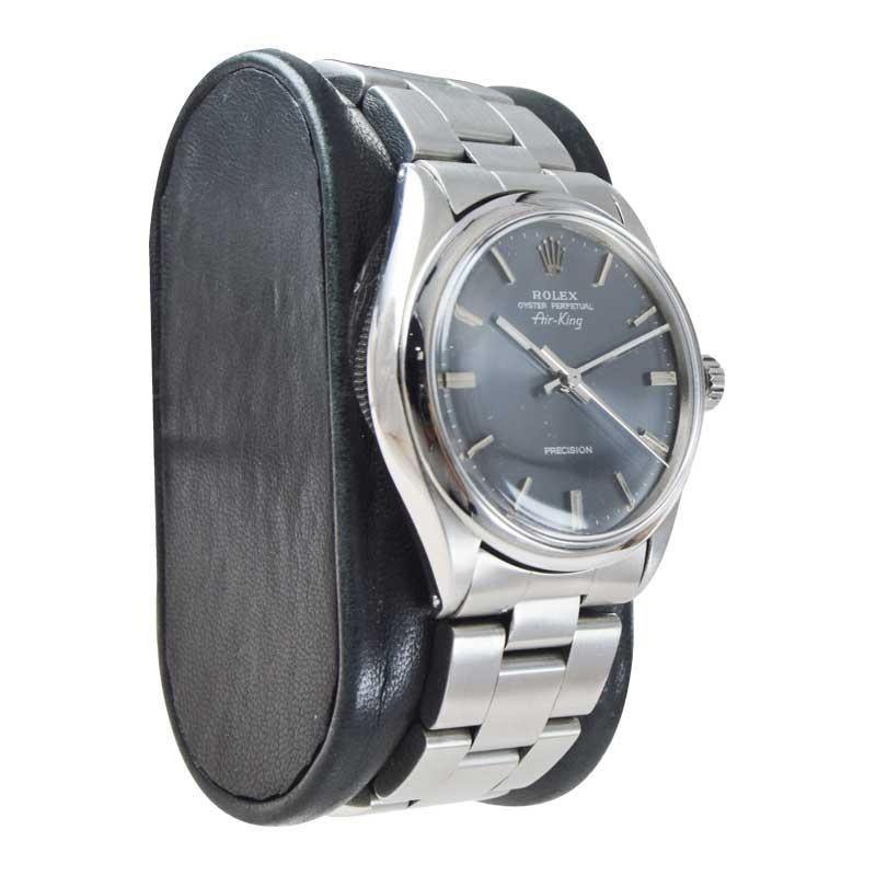 Women's or Men's Rolex Steel Oyster Perpetual Air King with Original Charcoal Dial, Early 1970's For Sale