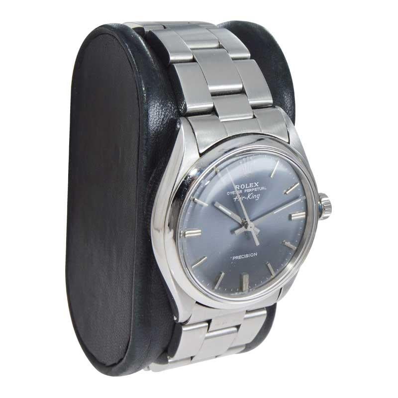 Rolex Steel Oyster Perpetual Air King with Original Charcoal Dial, Early 1970's For Sale 1