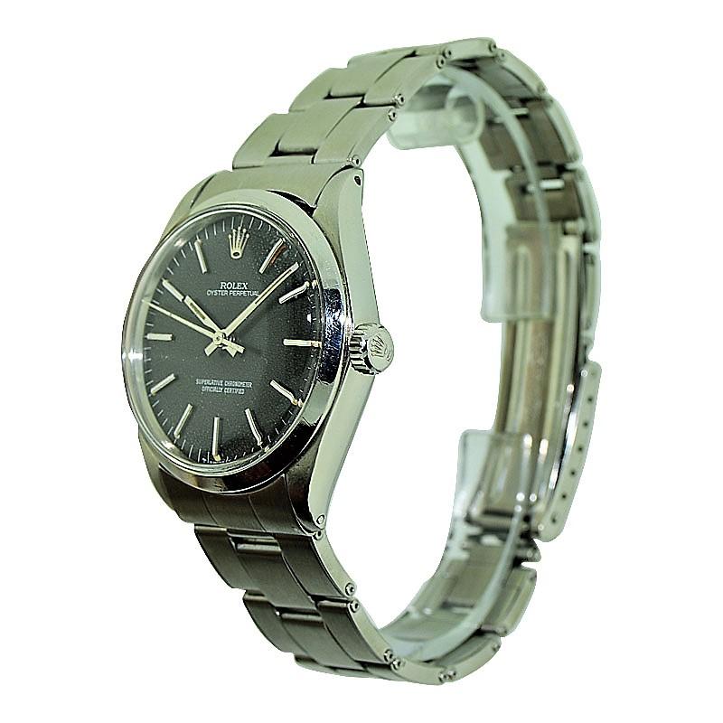 Rolex Oyster Perpetual Stainless Steel with Original Black Dial, Mid 1960's In Excellent Condition In Long Beach, CA