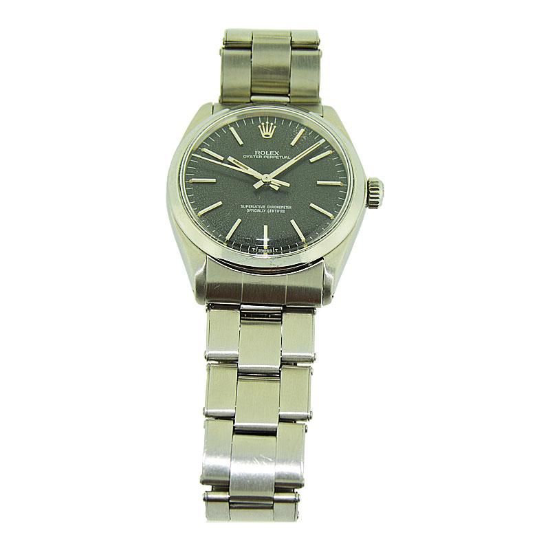 Women's or Men's Rolex Oyster Perpetual Stainless Steel with Original Black Dial, Mid 1960's