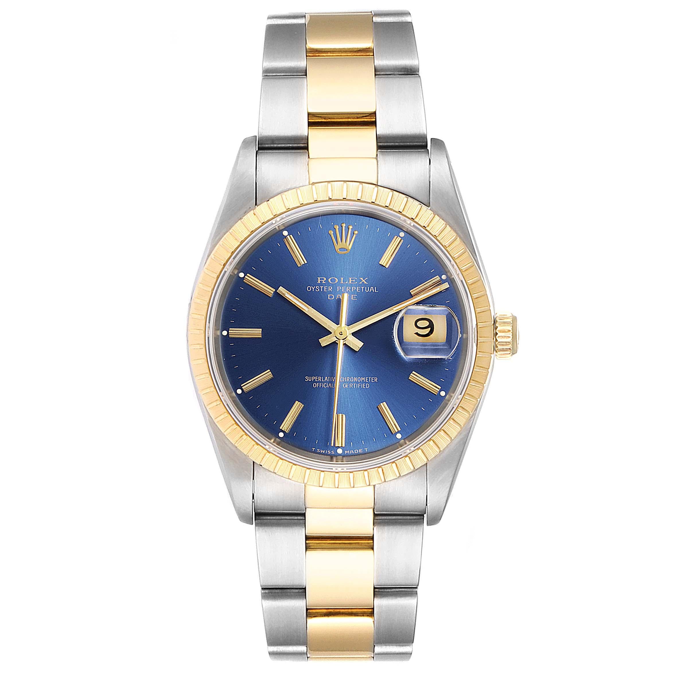 rolex steel and yellow gold blue dial