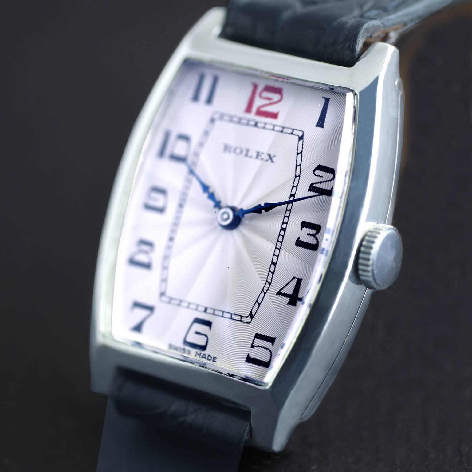 Rolex Sterling Silver Art Deco Tonneau Wristwatch, 1926 In Excellent Condition In London, GB