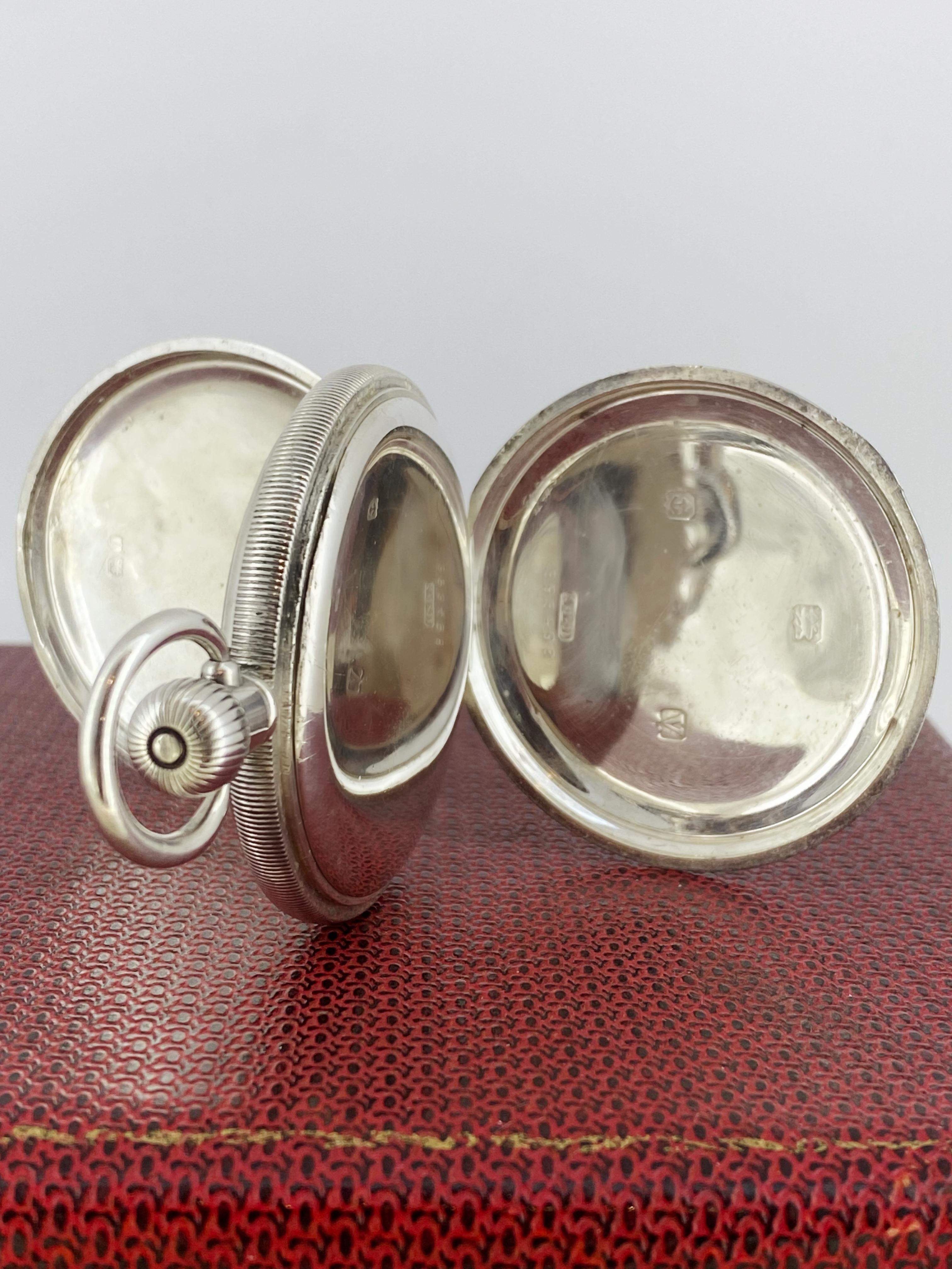 Rolex Sterlingsilber-Taschenuhr Antike um 1920 Doppel Jäger Großes 53 mm Gehäuse 6